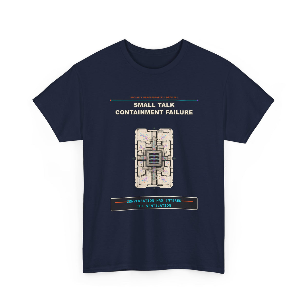 Small Talk Containment Failure graphic tee by KOSVYRE in Navy, other product view 1