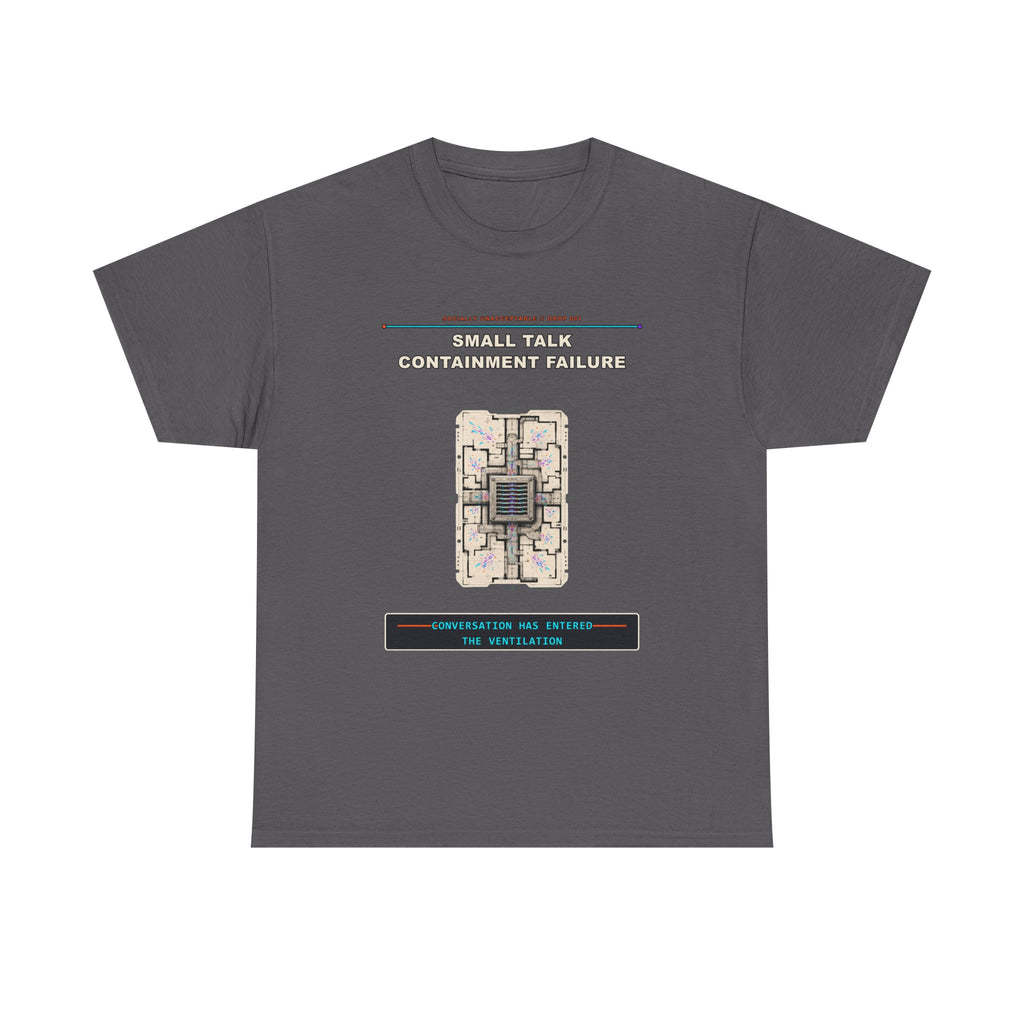 Small Talk Containment Failure graphic tee by KOSVYRE in Charcoal, front artwork view