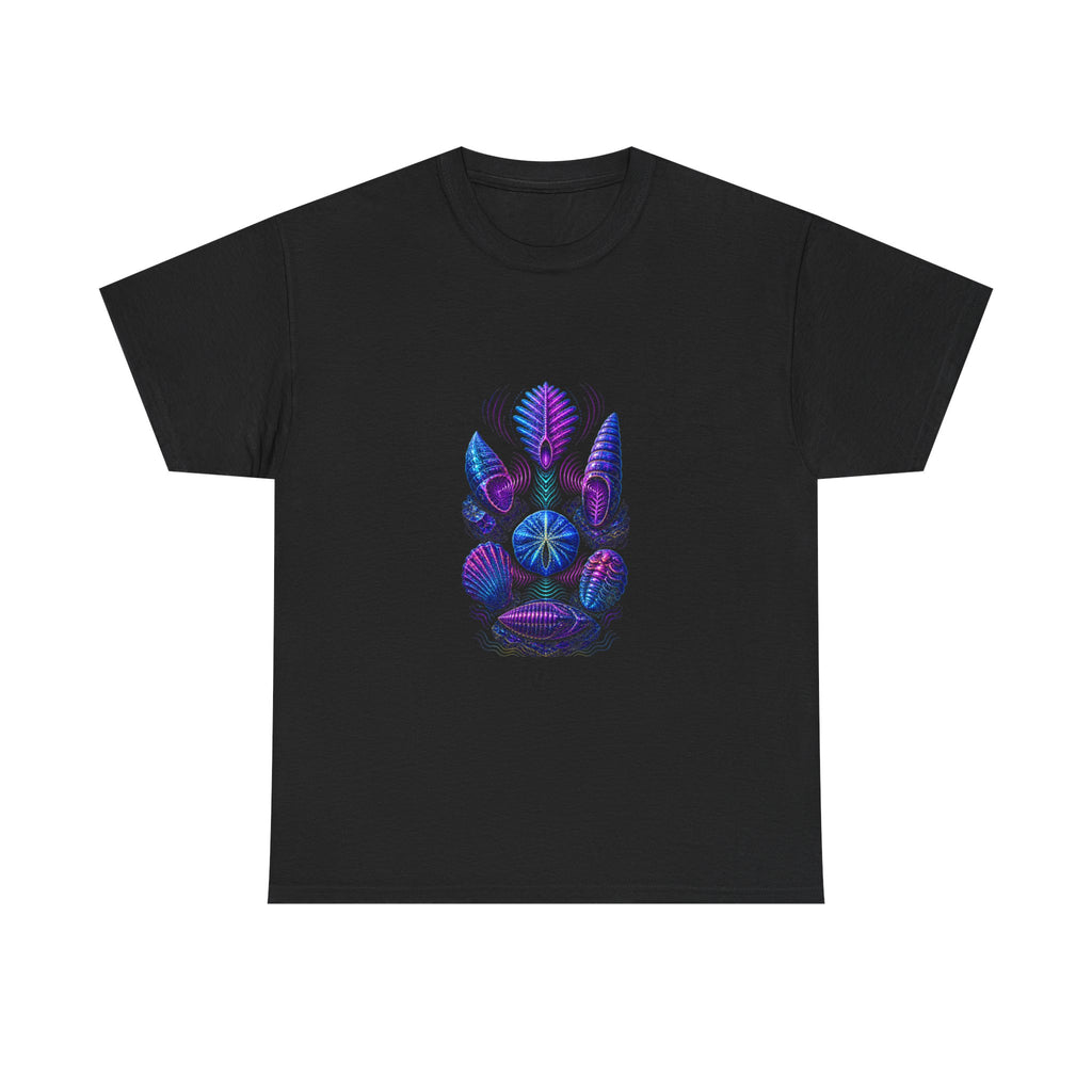 Ultraviolet Fossil Choir KOSVYRE graphic tee product mockup, front view