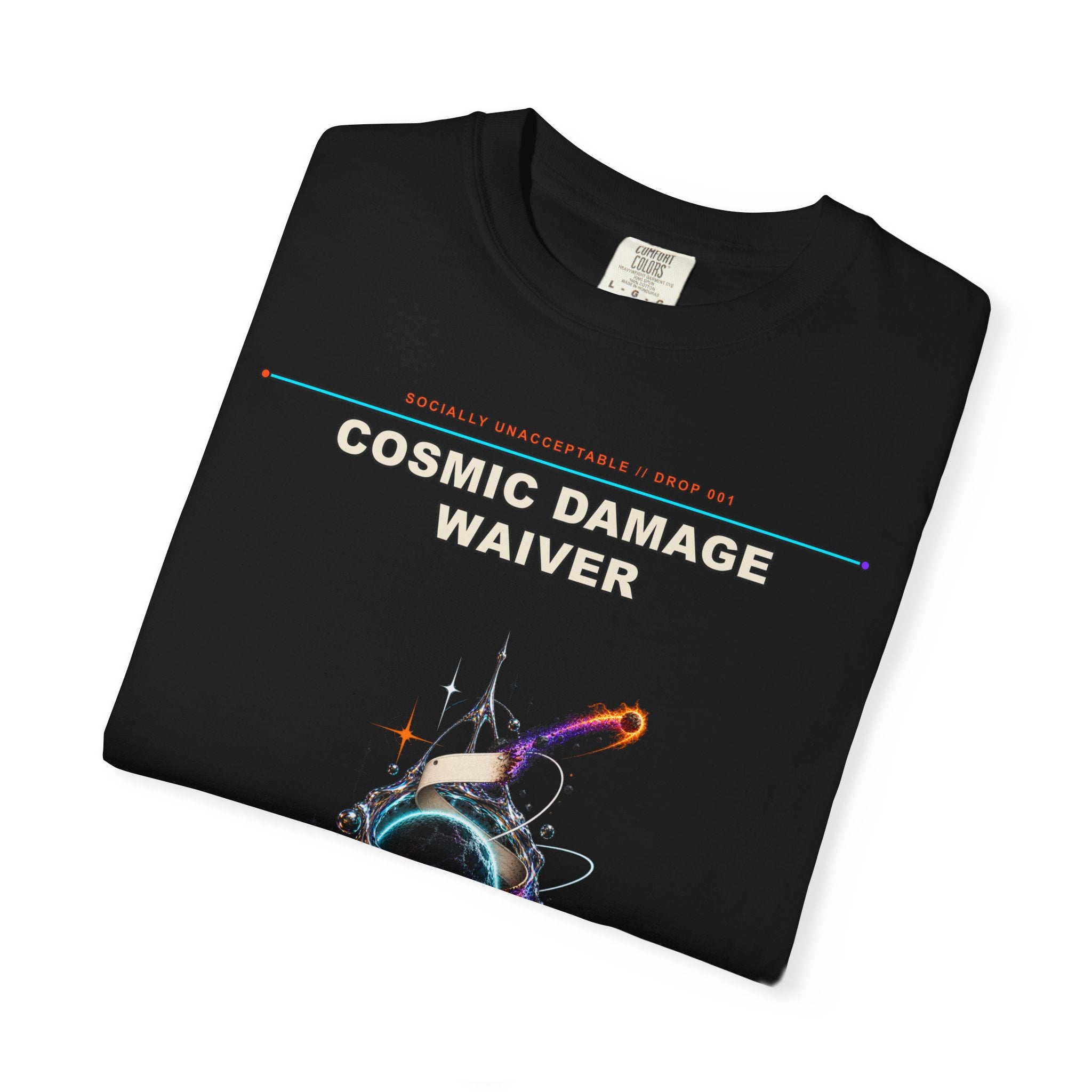 Cosmic Damage Waiver graphic tee by KOSVYRE in Black, other product view 1