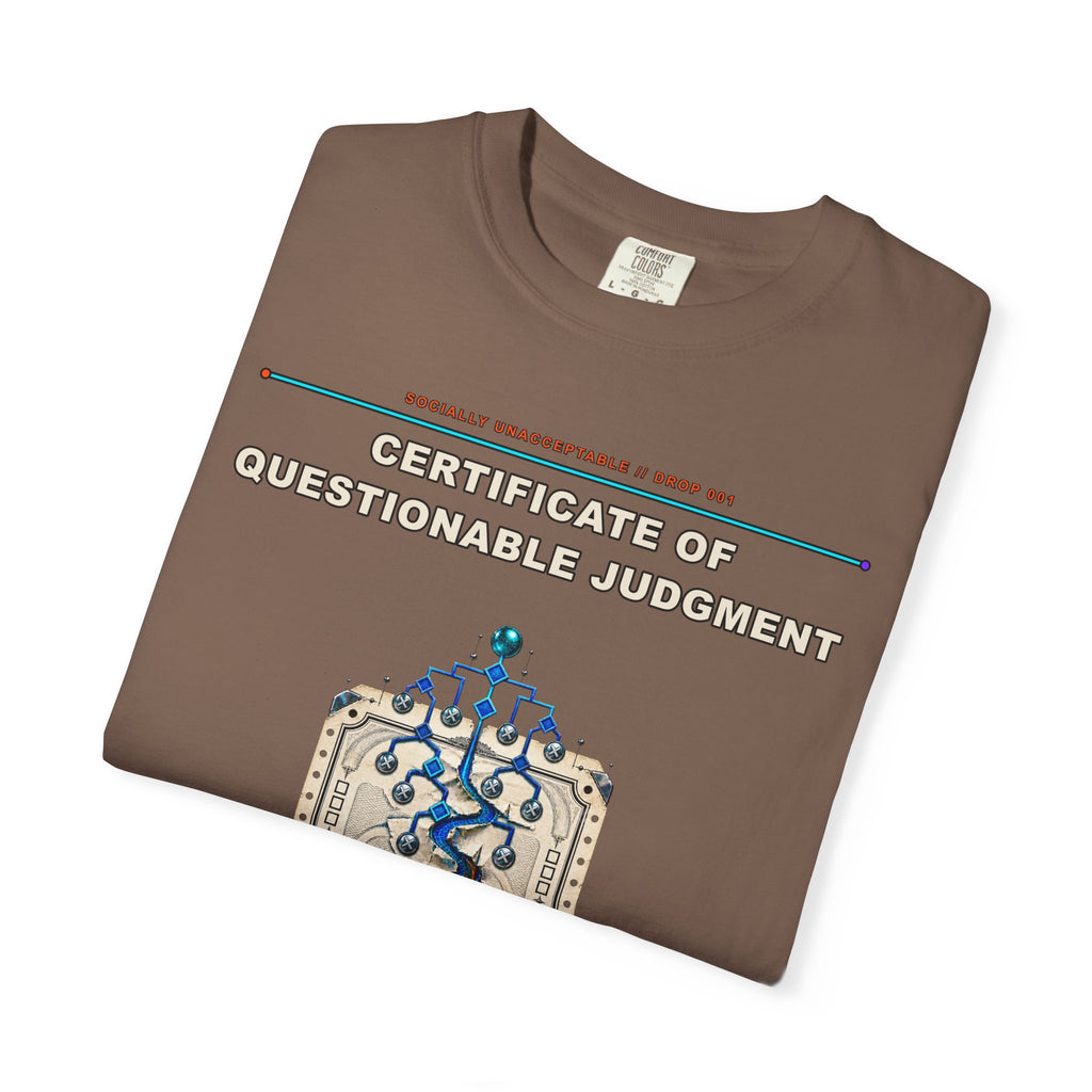 Certificate of Questionable Judgment graphic tee by KOSVYRE in Espresso, other product view 1