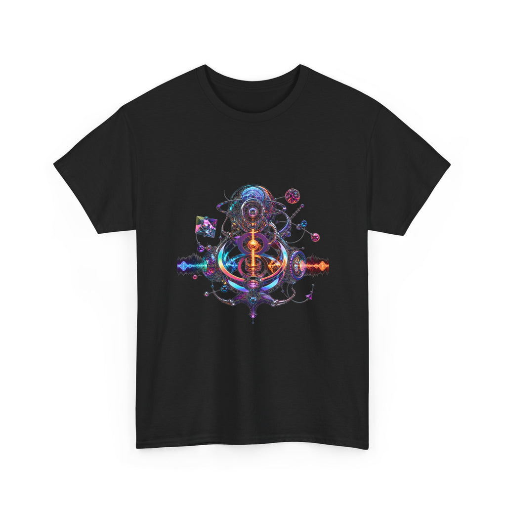 Chromatic Relay KOSVYRE graphic tee product mockup, detail view