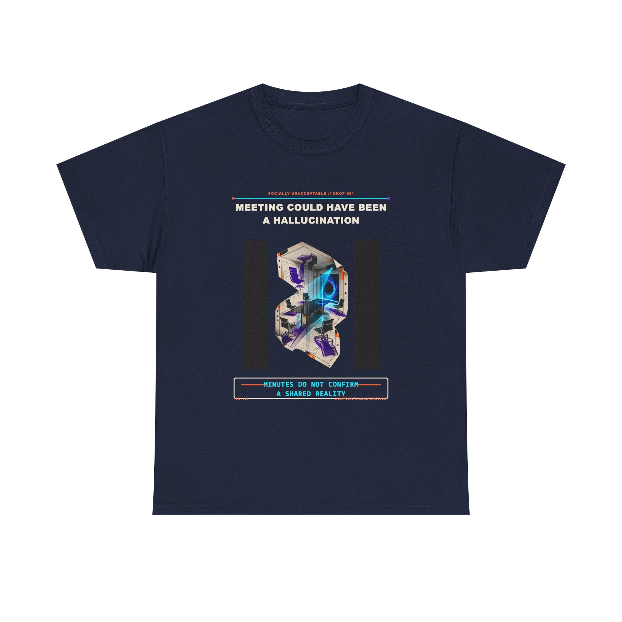 Meeting Could Have Been a Hallucination graphic tee by KOSVYRE in Navy, front view