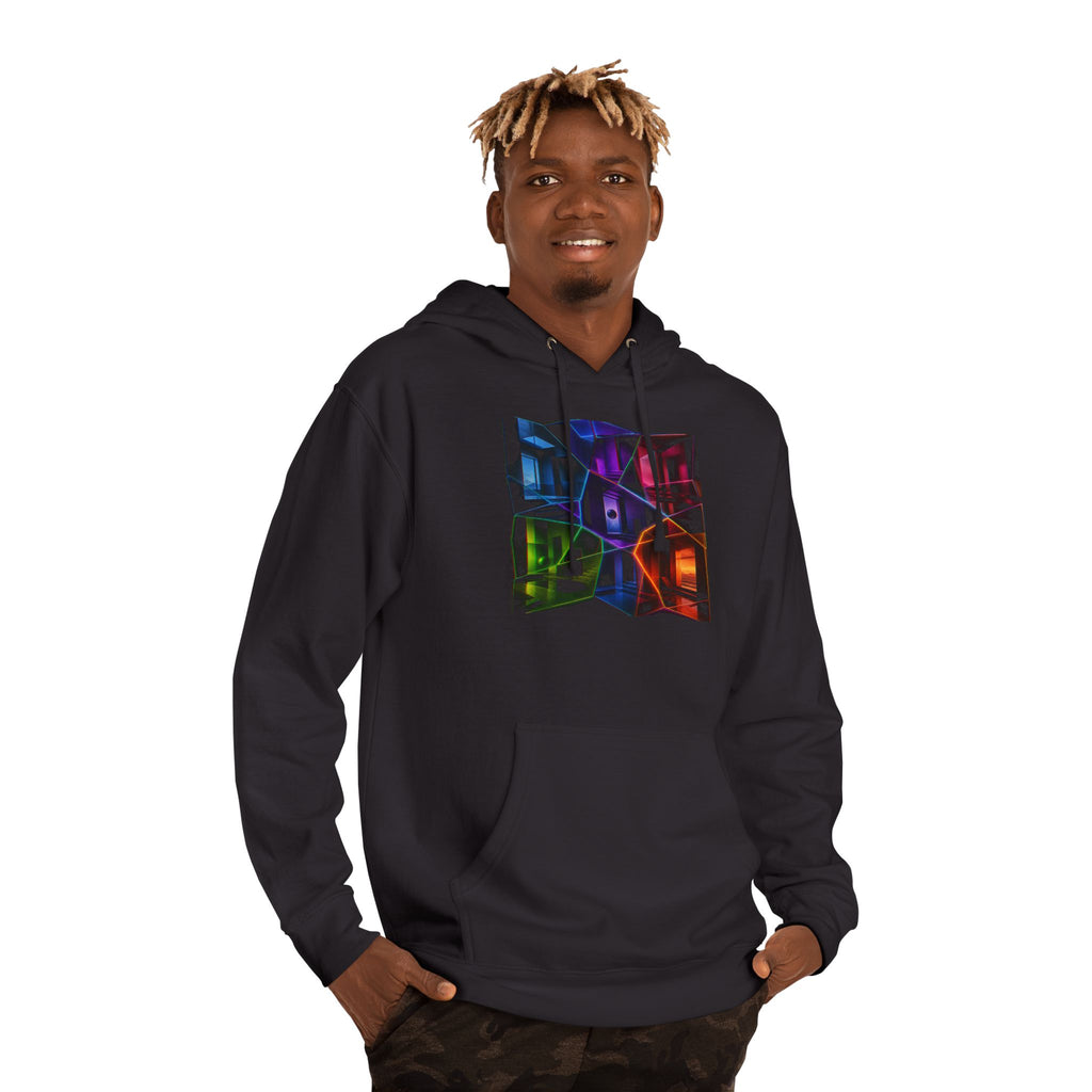 Memory Lattice KOSVYRE hoodie product mockup, lifestyle view