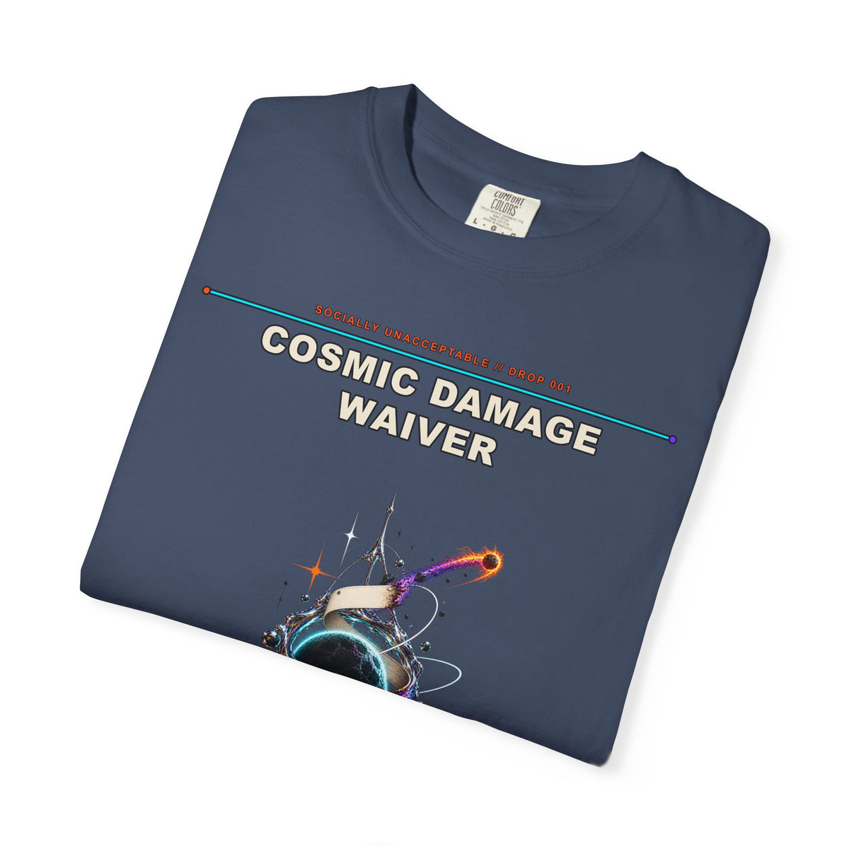 Cosmic Damage Waiver graphic tee by KOSVYRE in Midnight, other product view 1