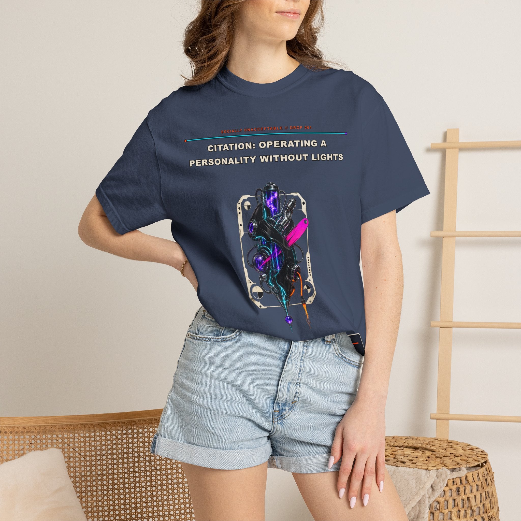 Citation: Operating a Personality Without Lights graphic tee by KOSVYRE in Midnight, other product view 2