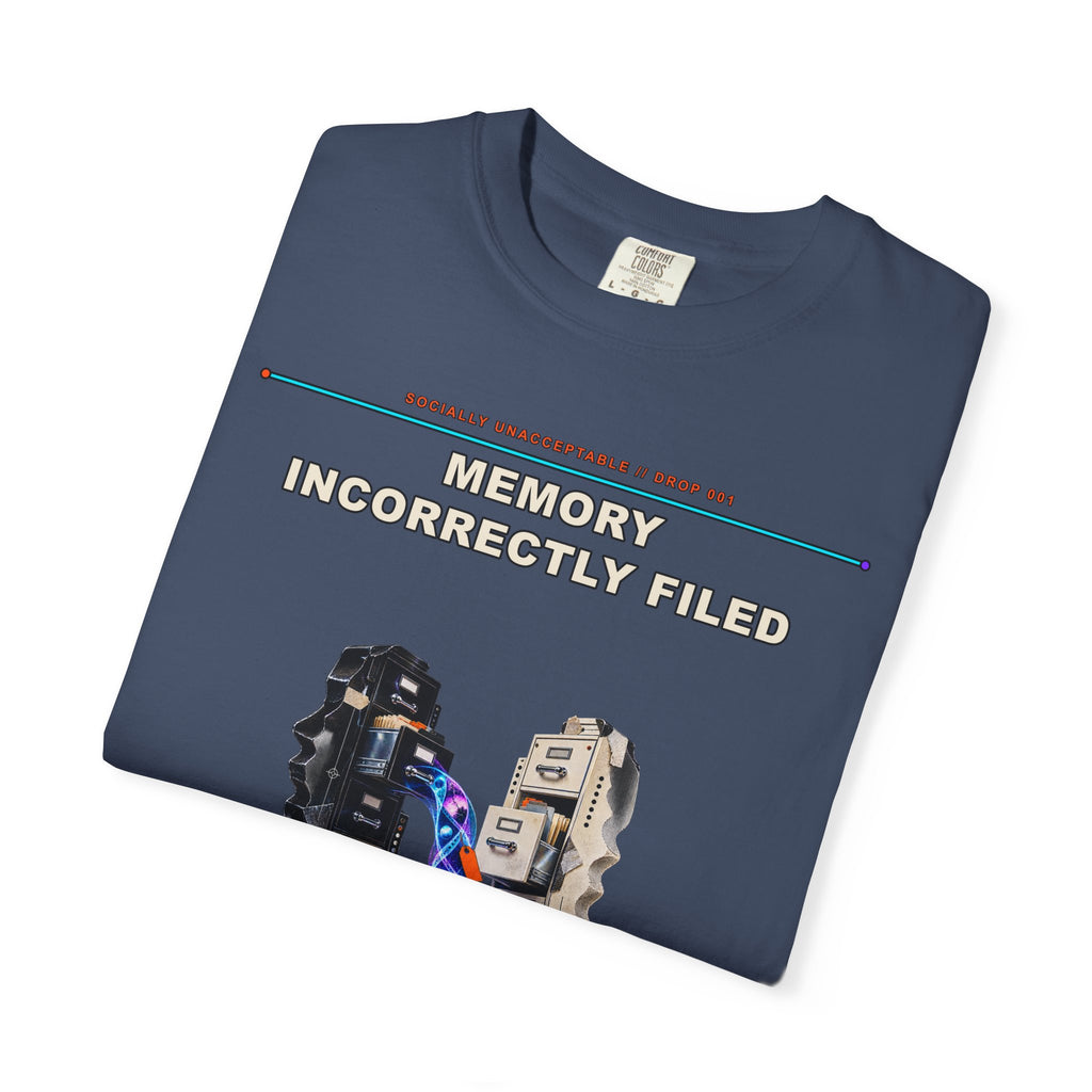 Memory Incorrectly Filed graphic tee by KOSVYRE in Midnight, other product view 1