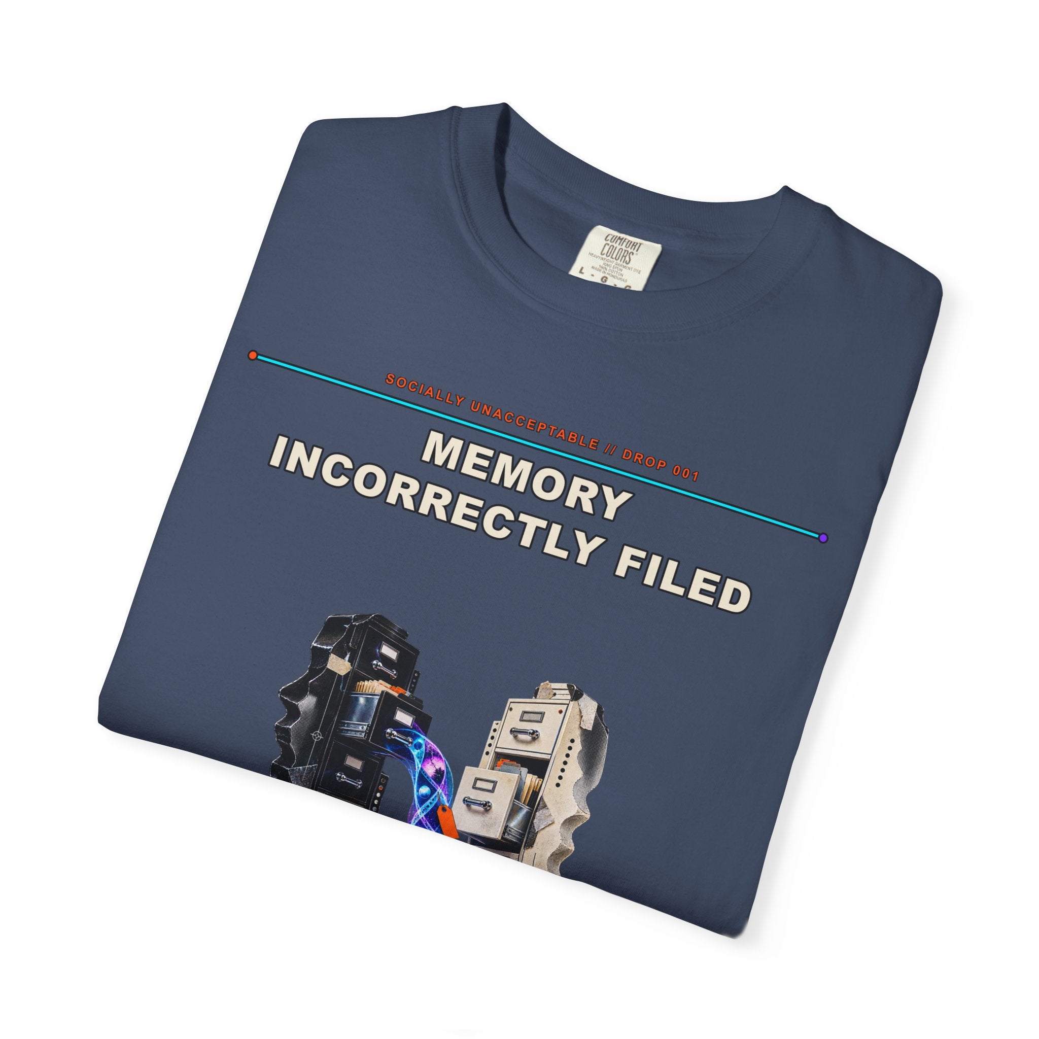 Memory Incorrectly Filed graphic tee by KOSVYRE in Midnight, other product view 1