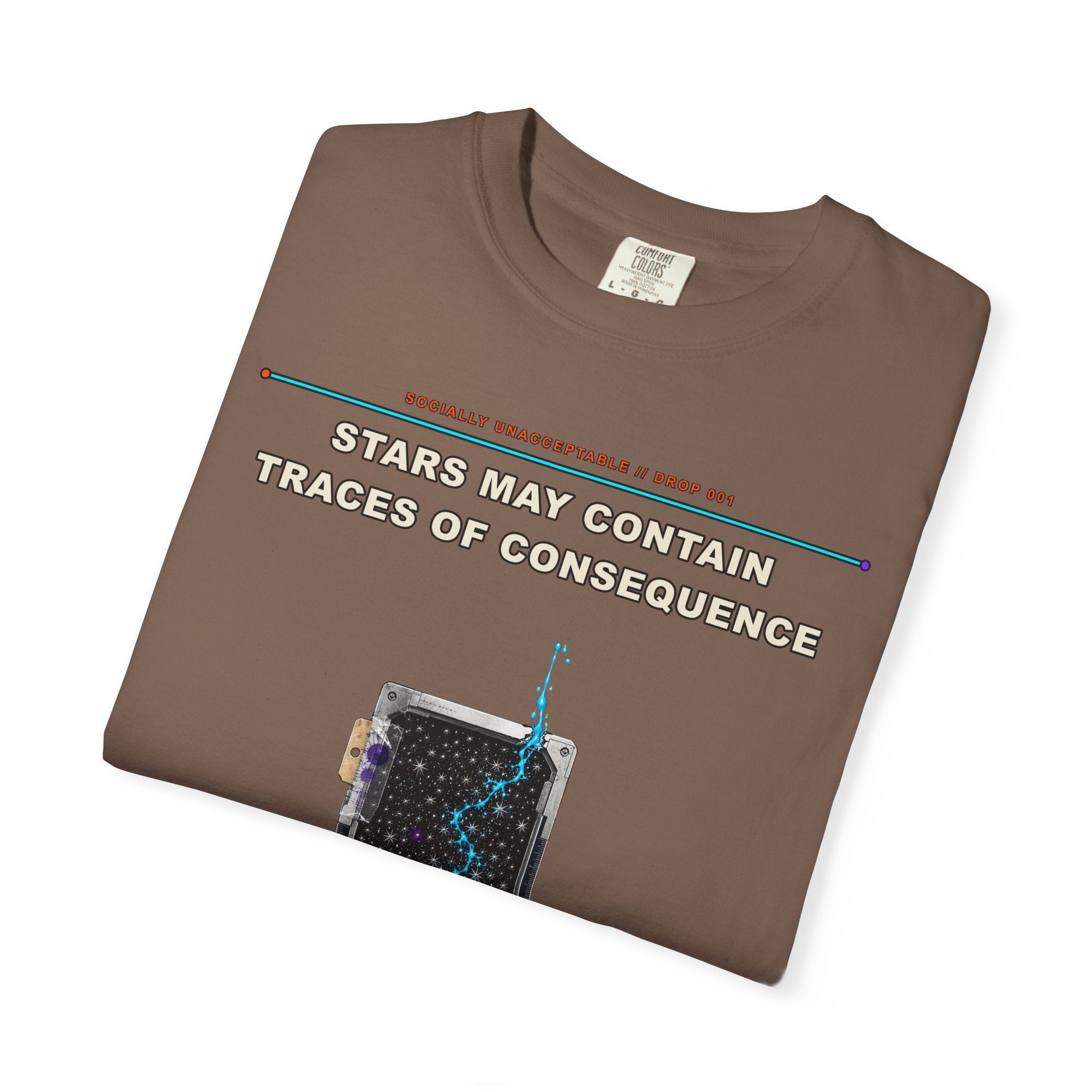 Stars May Contain Traces of Consequence graphic tee by KOSVYRE in Espresso, other product view 1