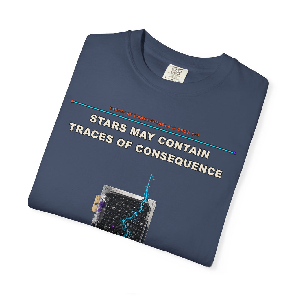 Stars May Contain Traces of Consequence graphic tee by KOSVYRE in Midnight, other product view 1