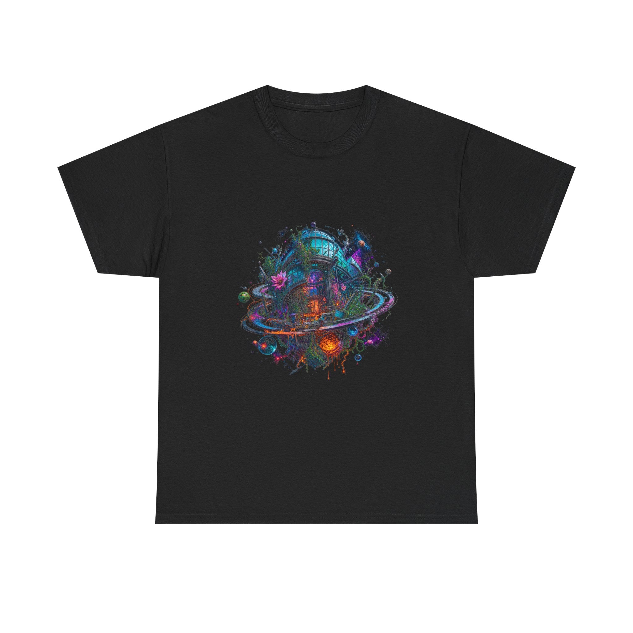Orbital Hothouse Collapse KOSVYRE graphic tee product mockup, front view