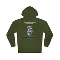 Contraband Emotion Declaration graphic hoodie by KOSVYRE in Army, back artwork view