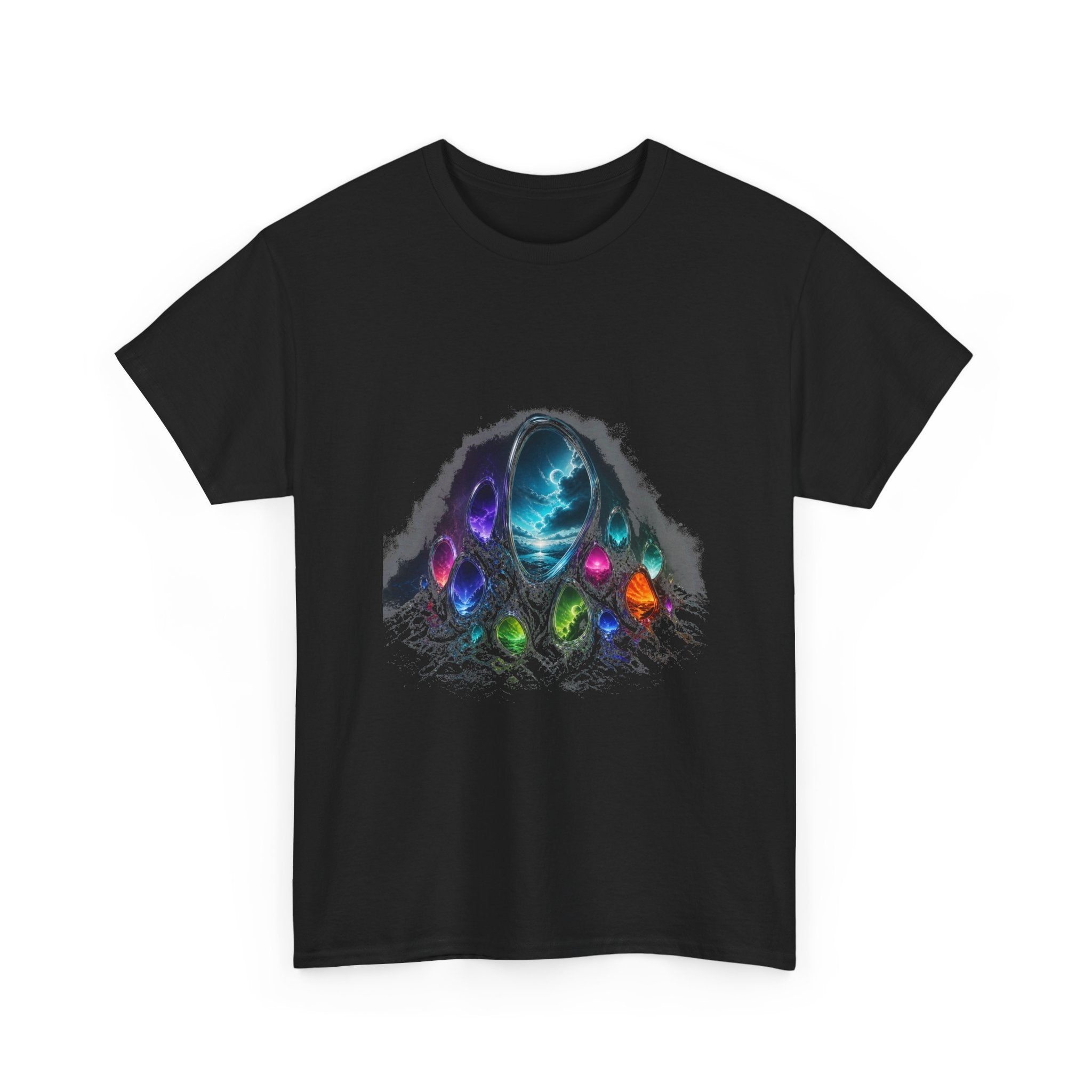 Portal Garden KOSVYRE graphic tee product mockup, detail view