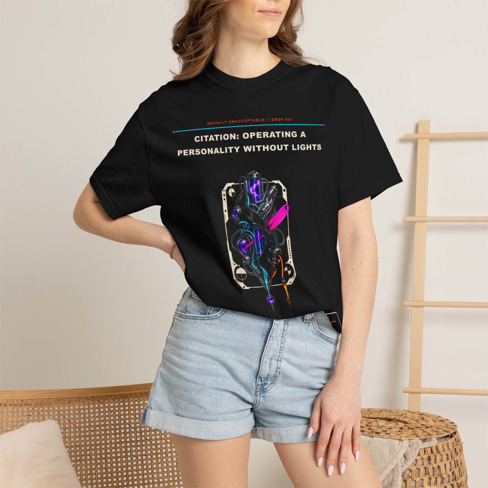 Citation: Operating a Personality Without Lights graphic tee by KOSVYRE in Black, other product view 2
