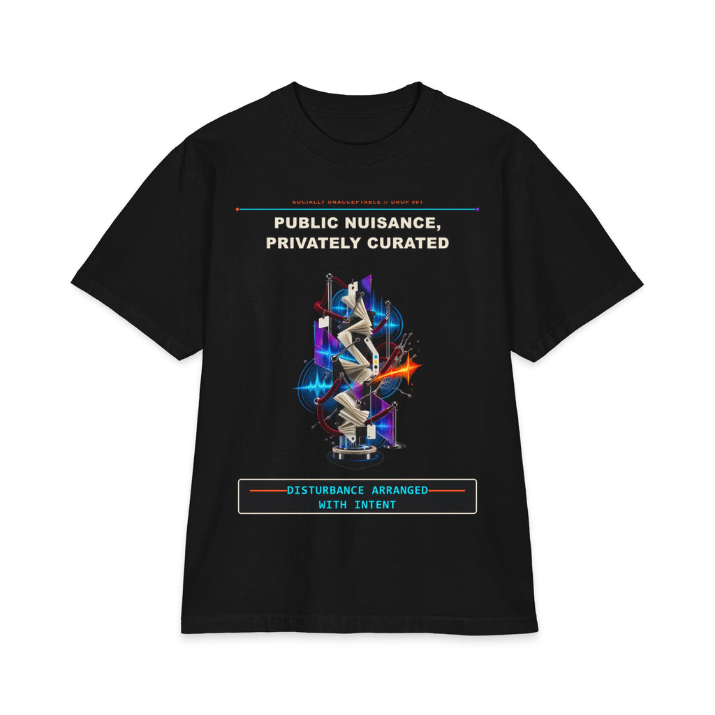 Public Nuisance, Privately Curated graphic tee by KOSVYRE in Black, front artwork view