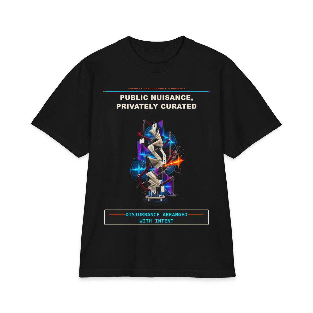 Public Nuisance, Privately Curated graphic tee by KOSVYRE in Black, front artwork view