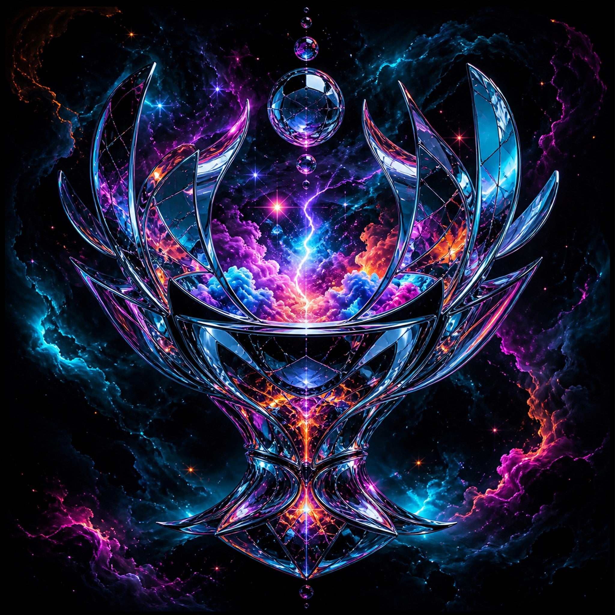 Original KOSVYRE chrome vessels piece titled Mirrorstorm Vessel, prepared as an art print