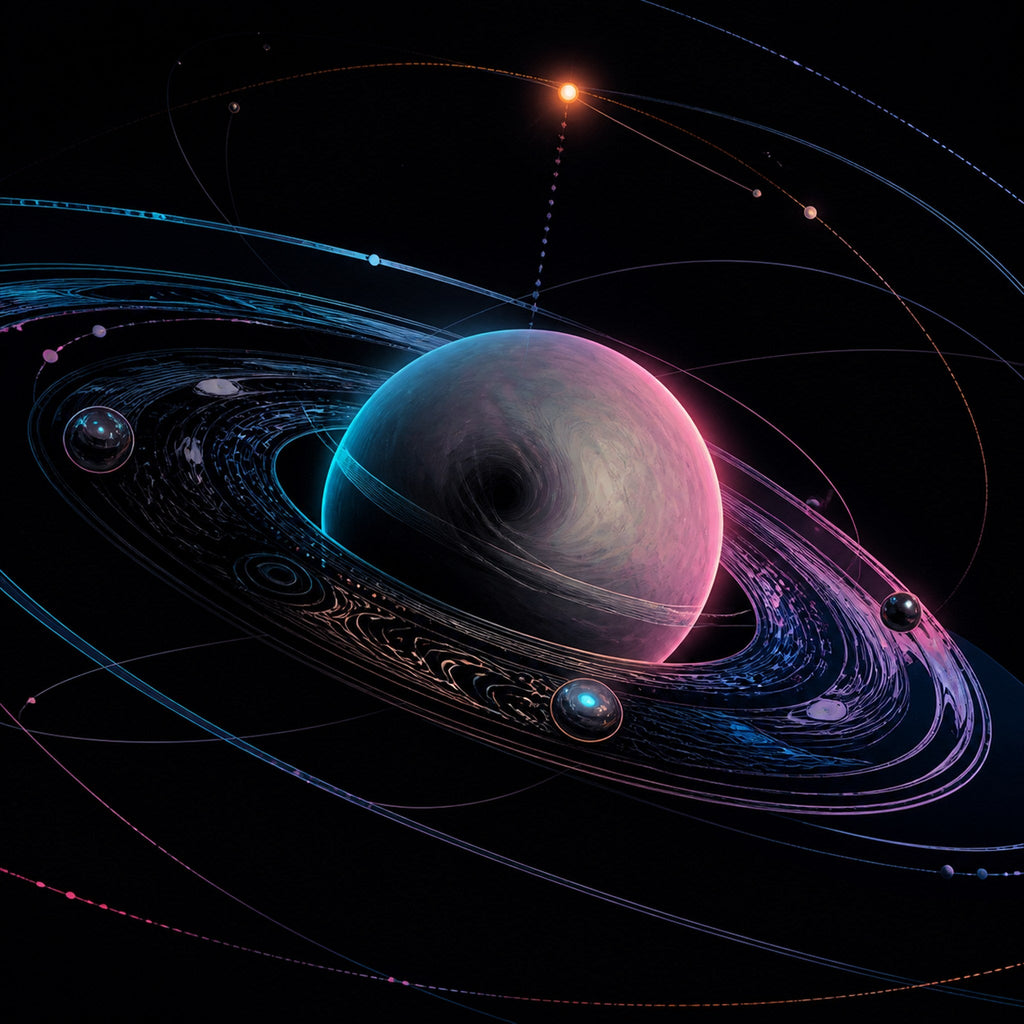 Original KOSVYRE cosmic cartography piece titled Orbit of the Unsaid, prepared as an art print