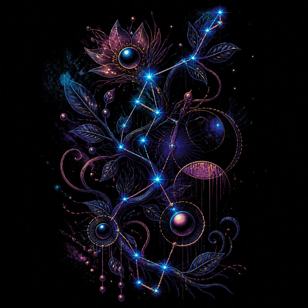 Original KOSVYRE celestial linework piece titled Celestial Thread Map, prepared as an art print