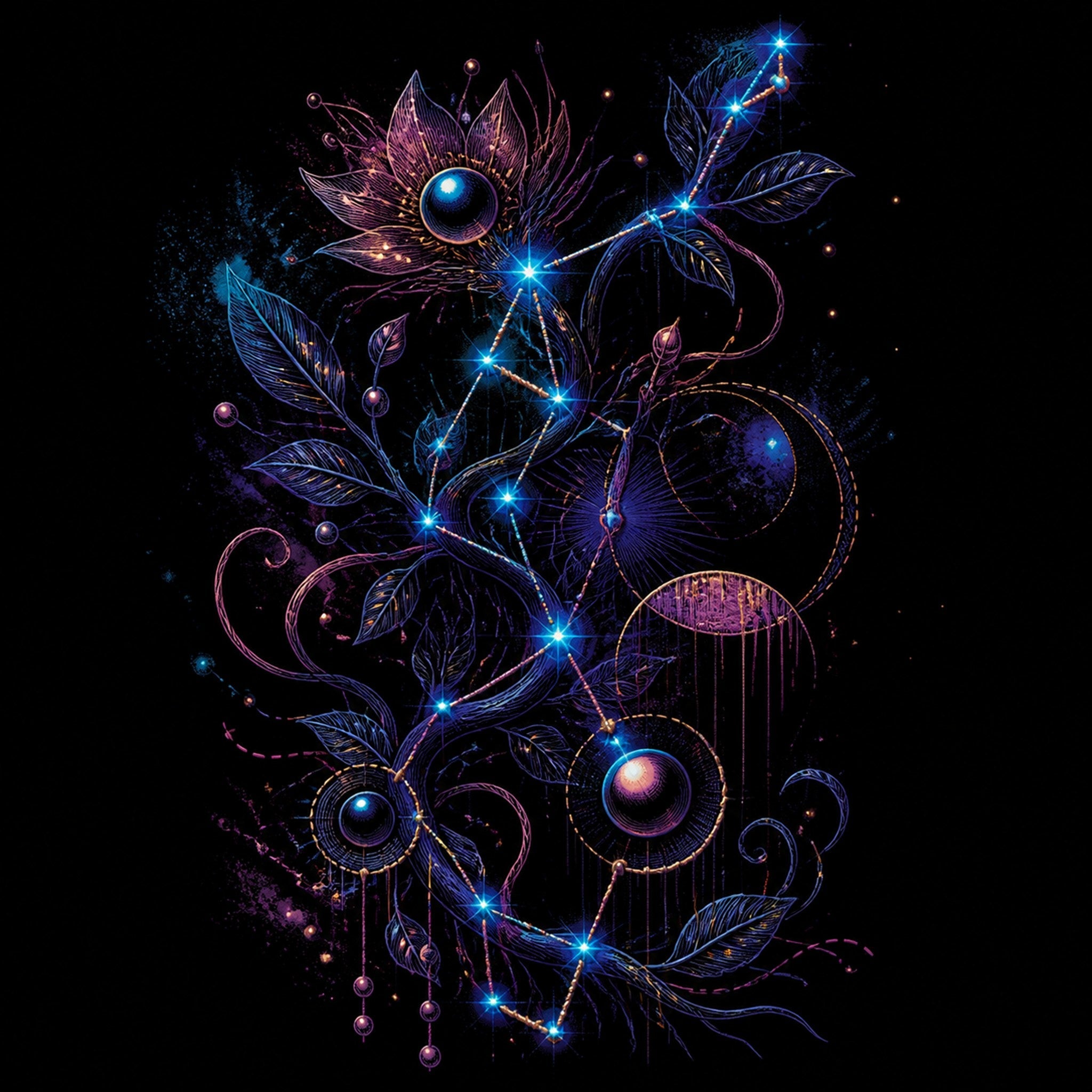 Original KOSVYRE celestial linework piece titled Celestial Thread Map, prepared as an art print
