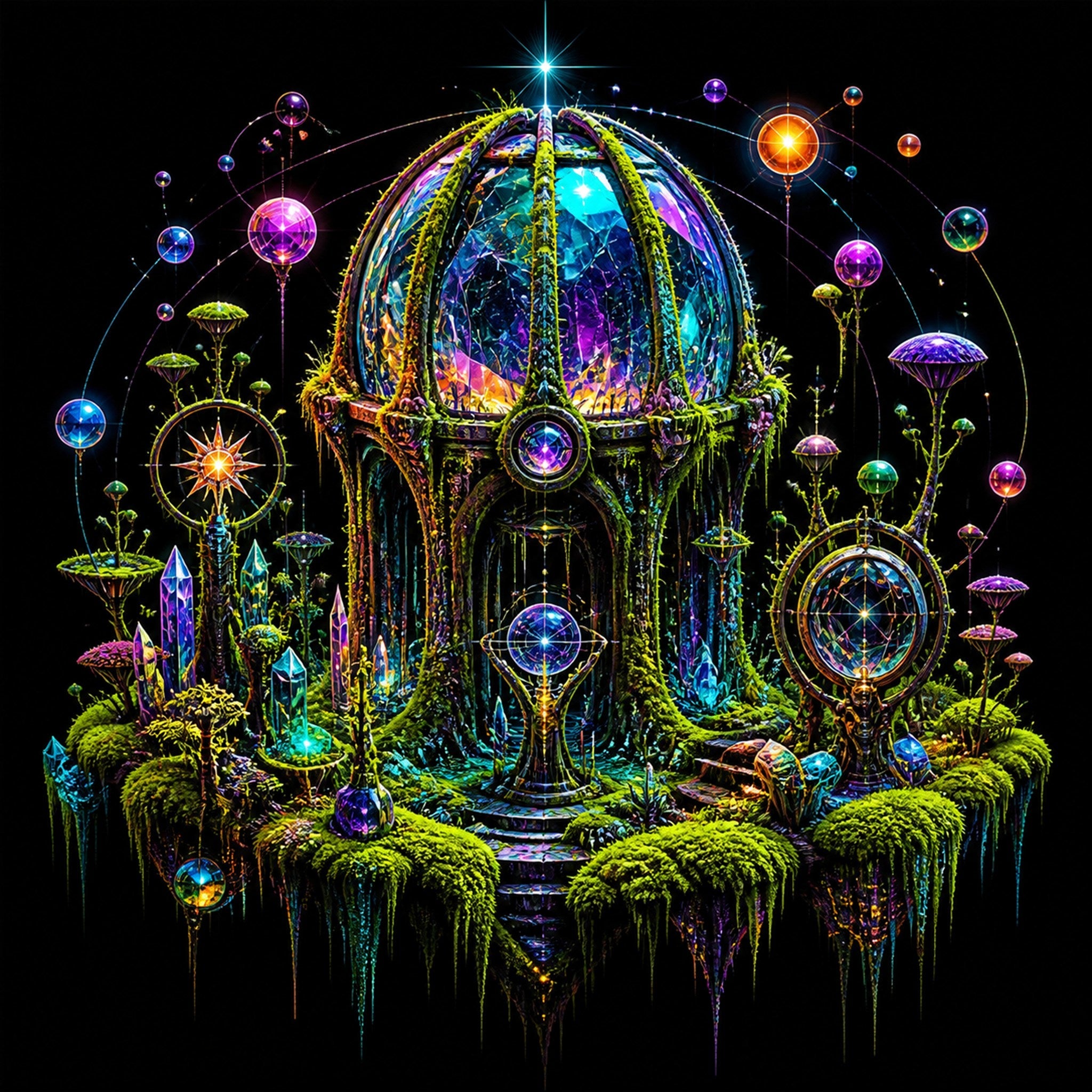 Original KOSVYRE alien botanical systems piece titled Prism Moss Observatory, prepared as an art print