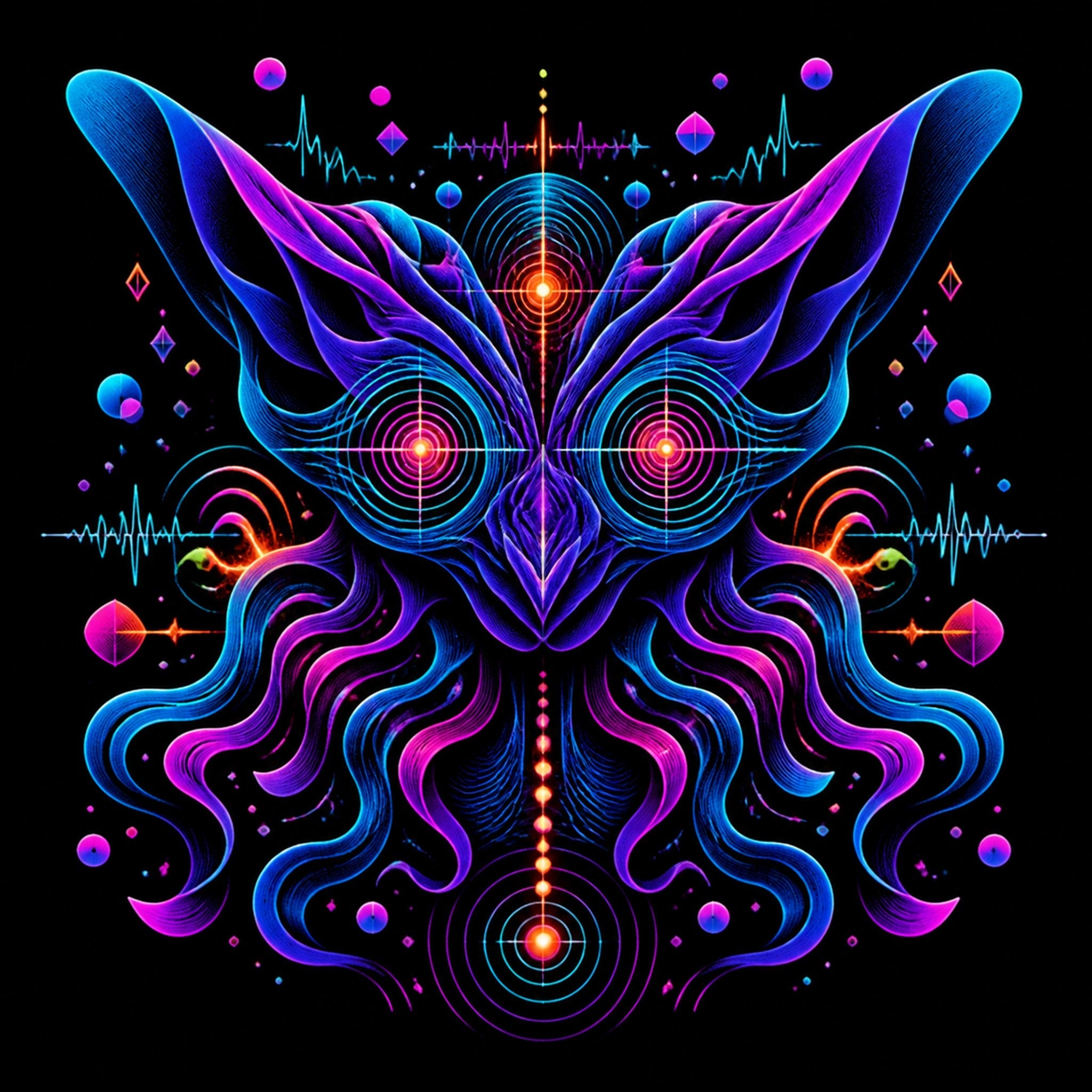 Original KOSVYRE blacklight creatures piece titled Velvet Signal Animal, prepared as an art print