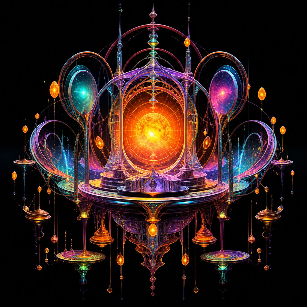 Original KOSVYRE cosmic cartography piece titled Saffron Void Observatory, prepared as an art print