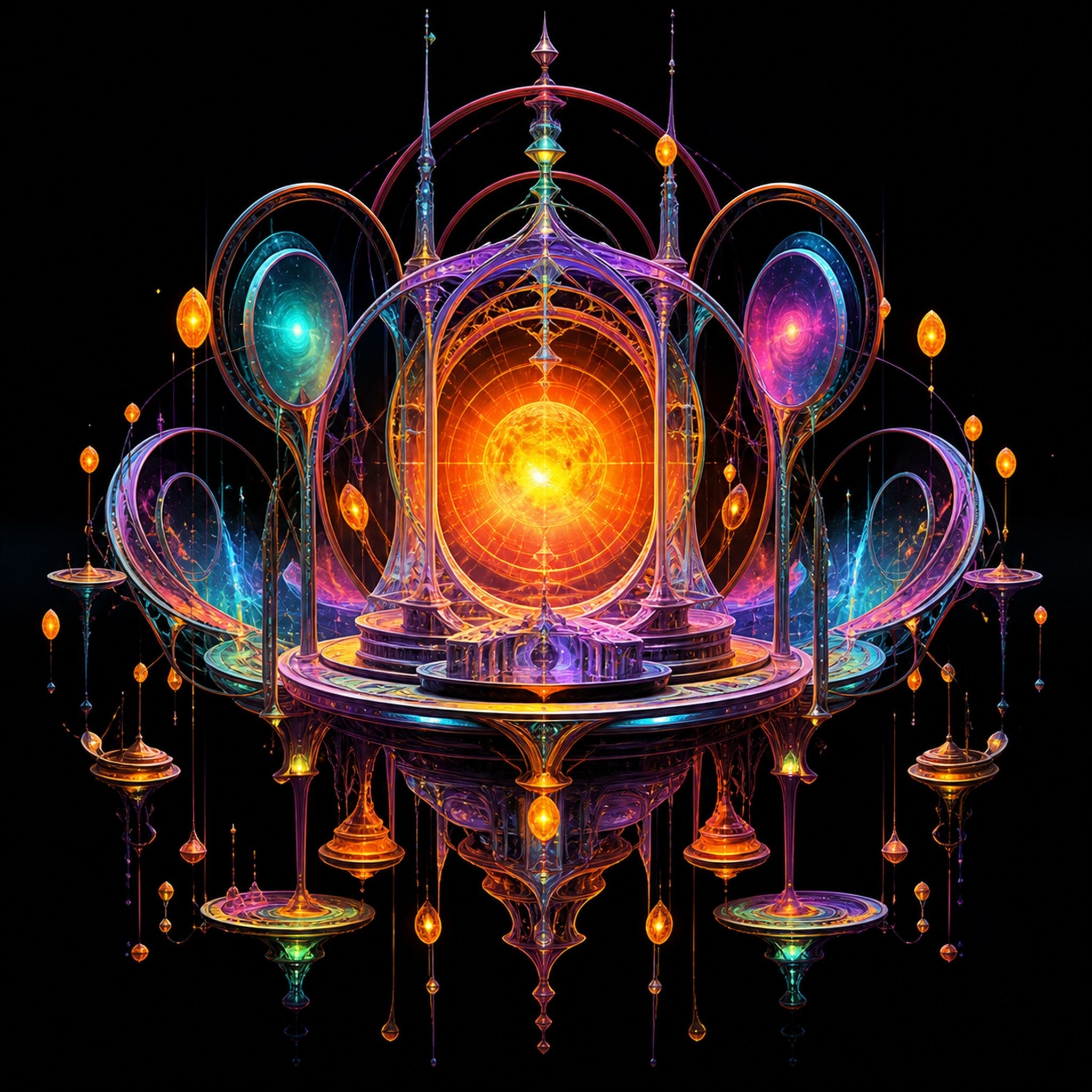 Original KOSVYRE cosmic cartography piece titled Saffron Void Observatory, prepared as an art print
