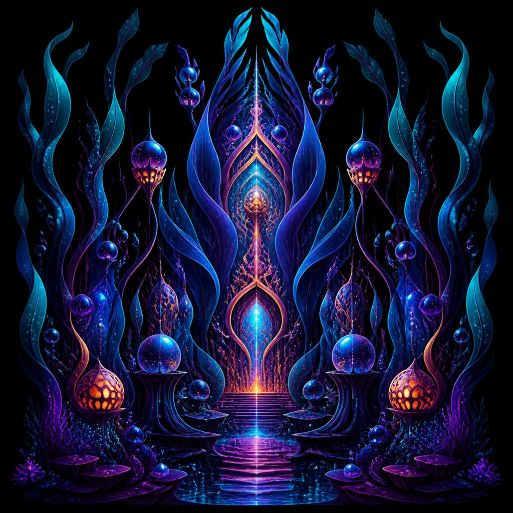 Original KOSVYRE alien botanical systems piece titled Ultraviolet Kelp Cathedral, prepared as an art print