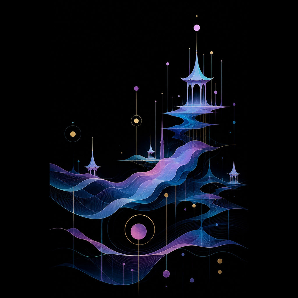 Original KOSVYRE abstract signal art piece titled Pale Signal Pavilions, prepared as an art print