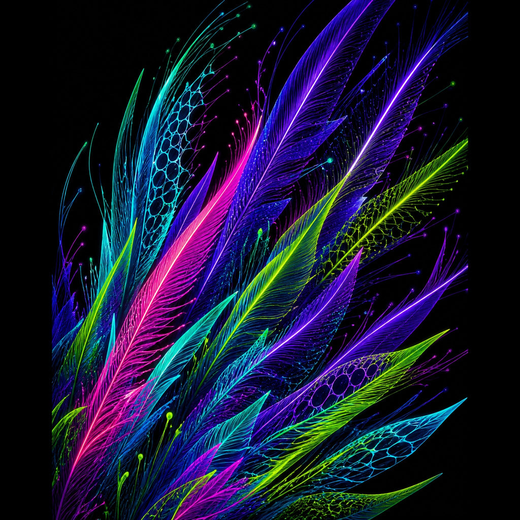 Original KOSVYRE blacklight creatures piece titled Blacklight Quill Array, prepared as an art print