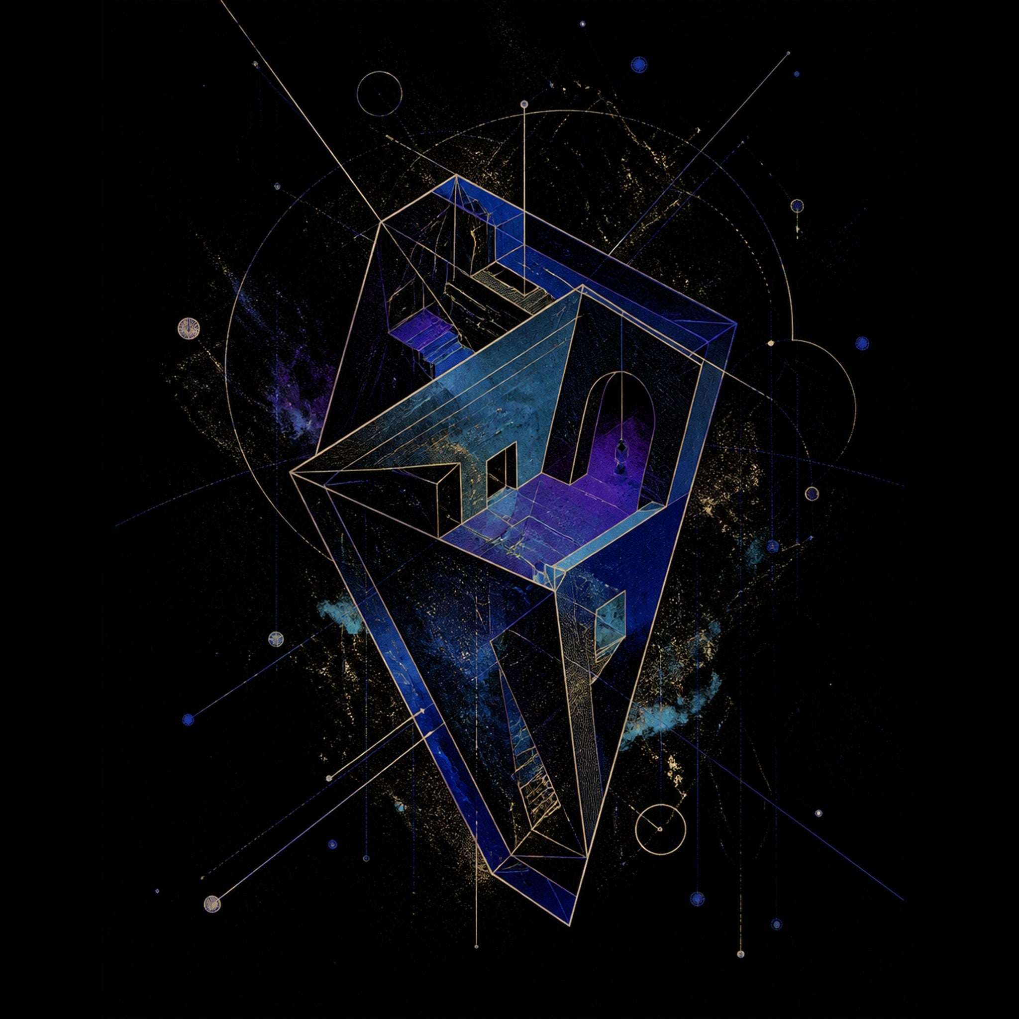 Original KOSVYRE astral ink piece titled Astral Foldhouse, prepared as an art print