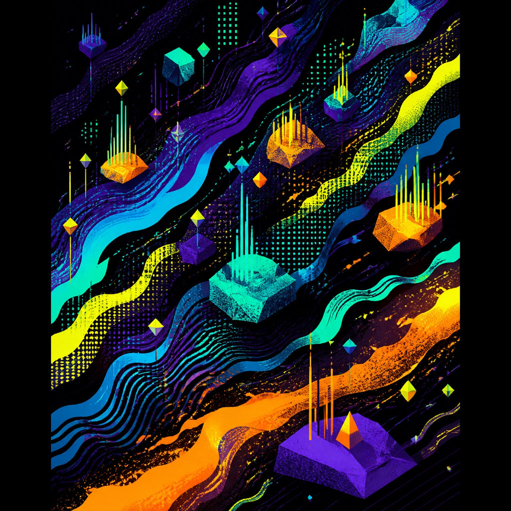 Original KOSVYRE abstract signal art piece titled Offset Broadcast Reef, prepared as an art print