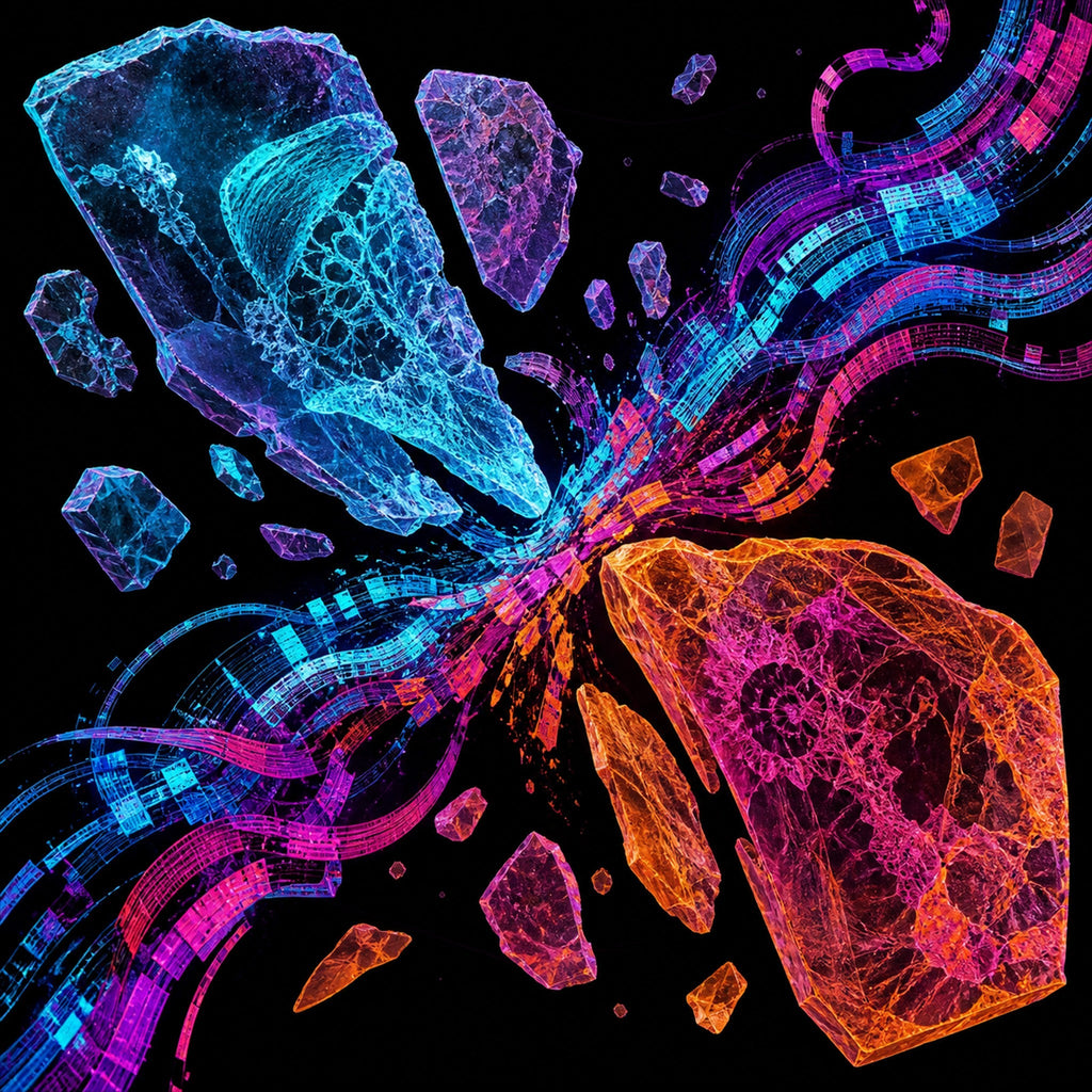 Original KOSVYRE abstract signal art piece titled Hologram Fossil Exchange, prepared as an art print