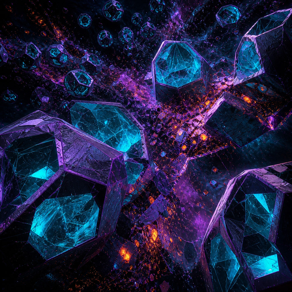 Original KOSVYRE abstract signal art piece titled Hollow Lantern Tectonics, prepared as an art print