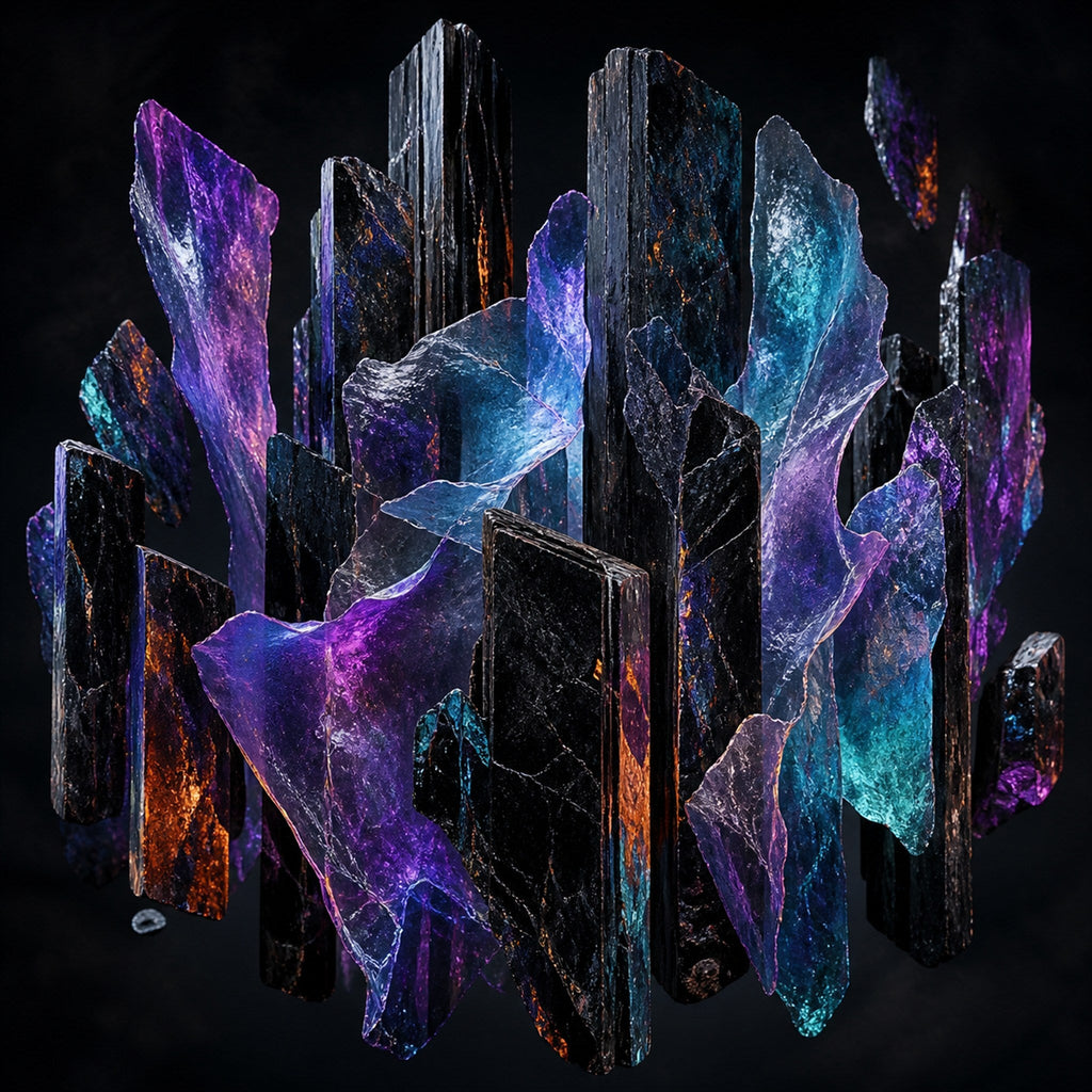 Original KOSVYRE crystalline organisms piece titled Obsidian Mica Choir, prepared as an art print