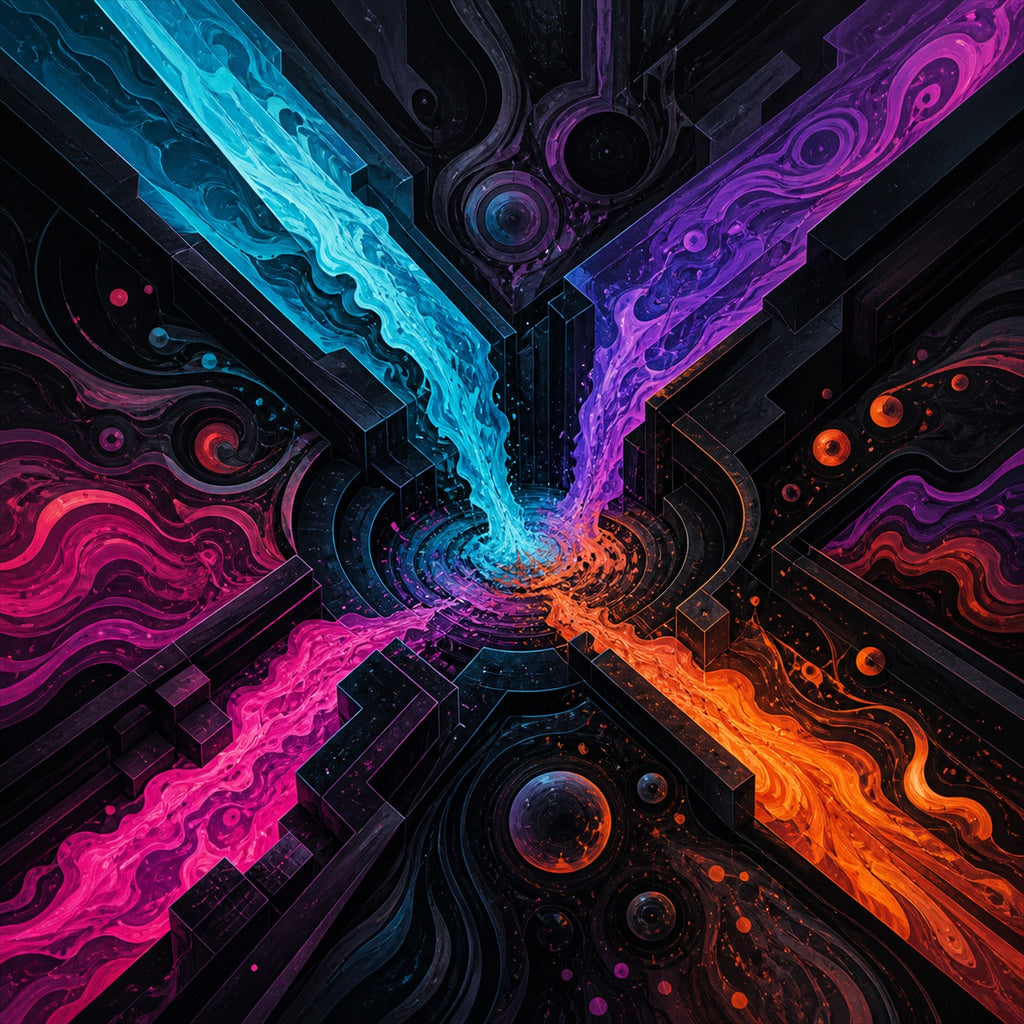 Original KOSVYRE abstract signal art piece titled Zero Hour Inlet, prepared as an art print
