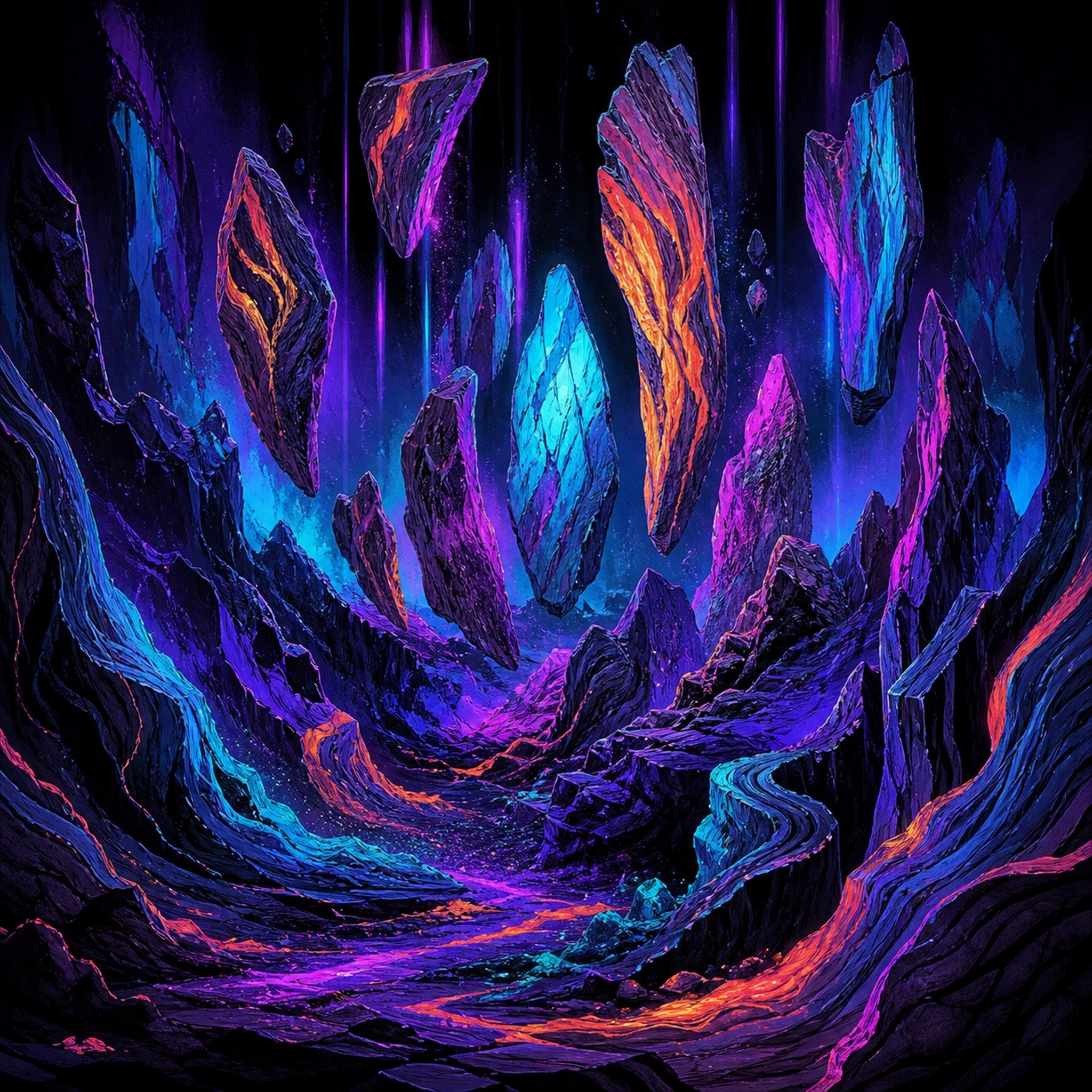 Original KOSVYRE blacklight festival forms piece titled Blacklight Quarry Choir, prepared as an art print
