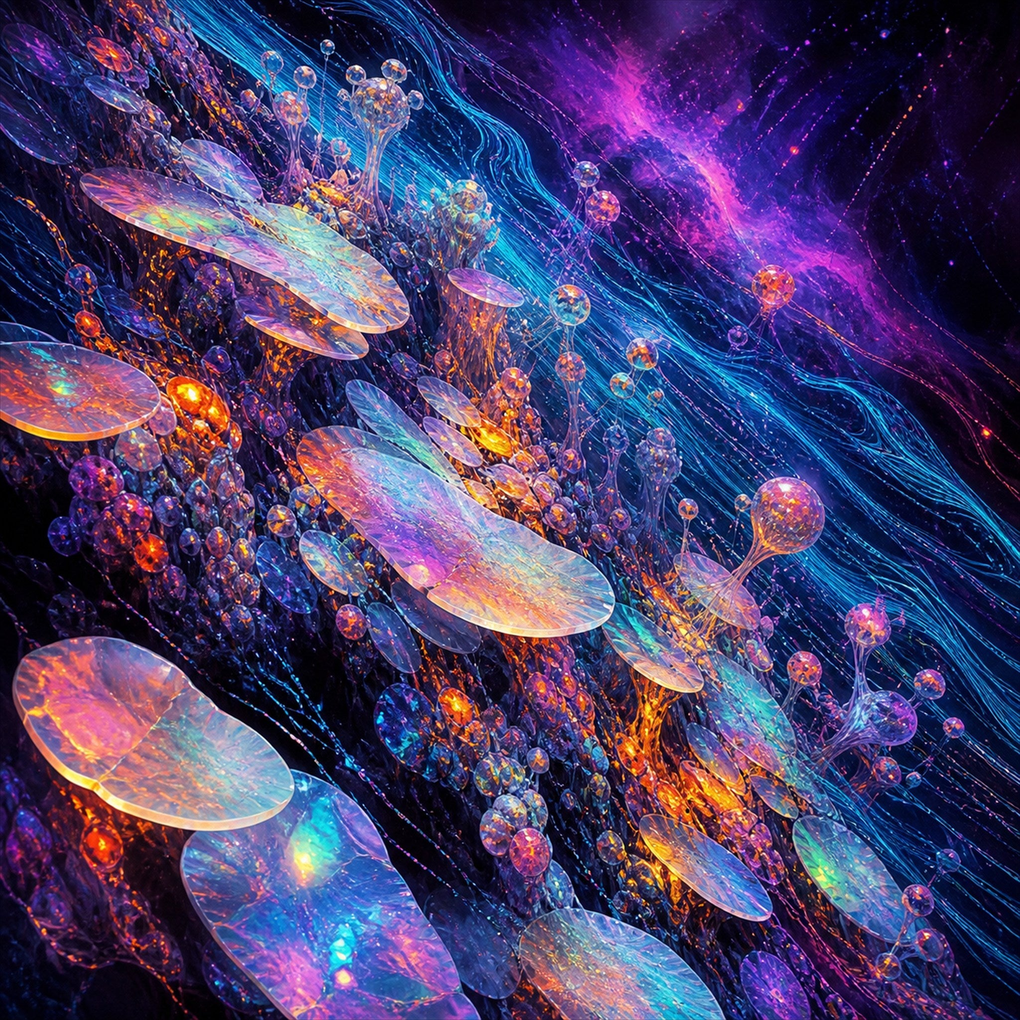 Original KOSVYRE cosmic transmissions piece titled Opal Data Reef, prepared as an art print