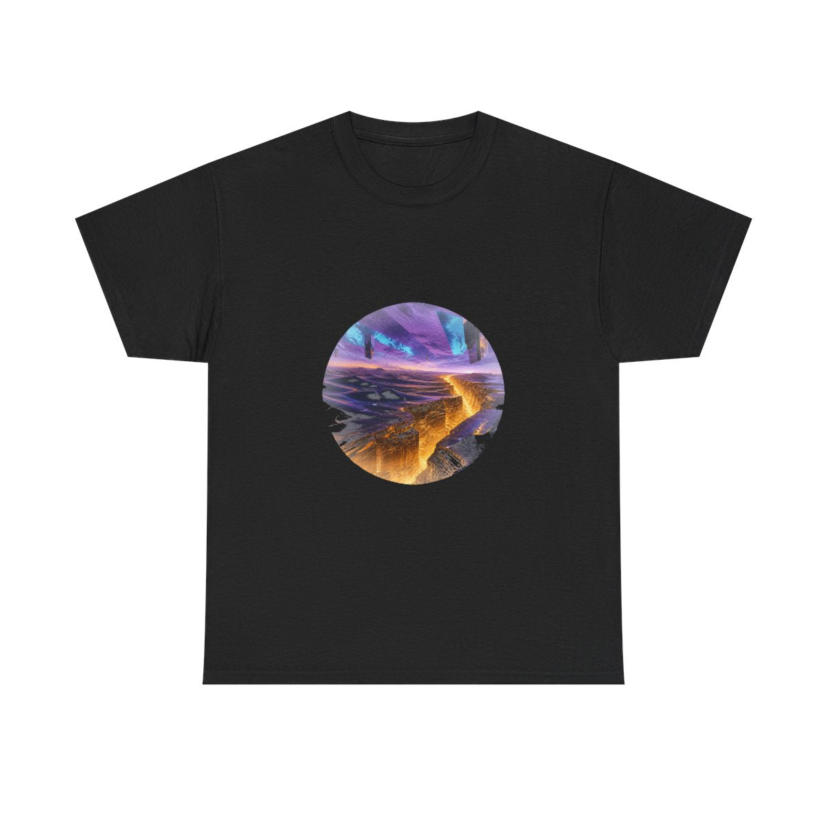 Amber Horizon Fault KOSVYRE graphic tee product mockup, front view