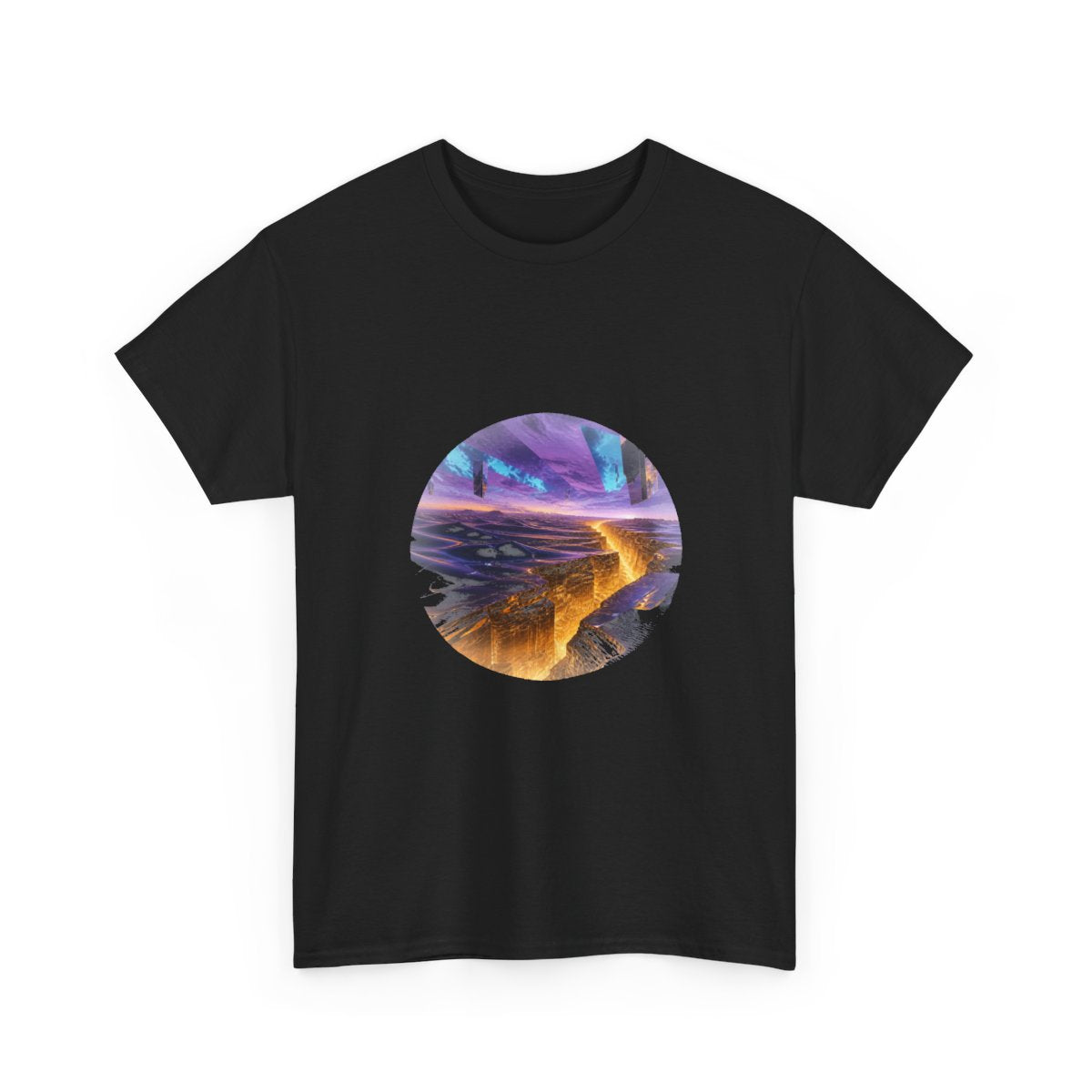 Amber Horizon Fault KOSVYRE graphic tee product mockup, alternate front view