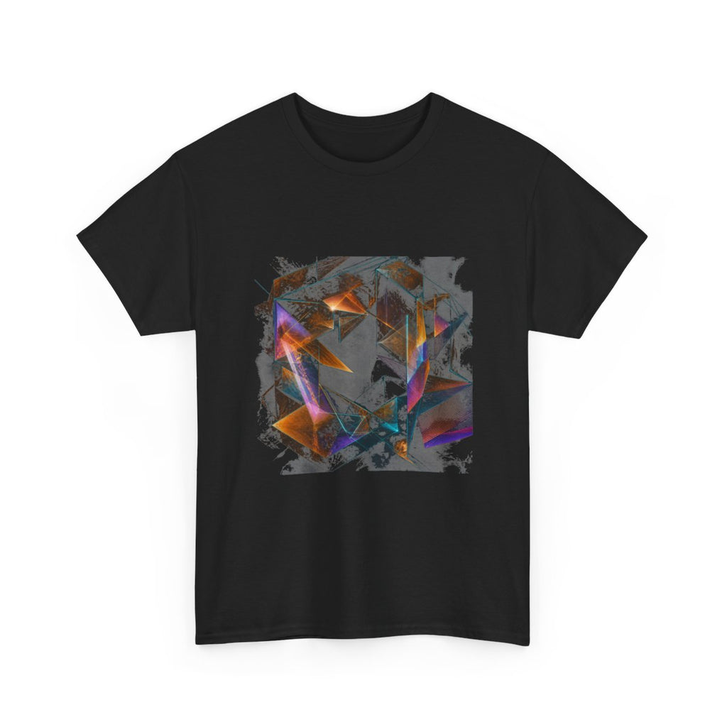 Amber Null Geometry KOSVYRE graphic tee product mockup, alternate front view