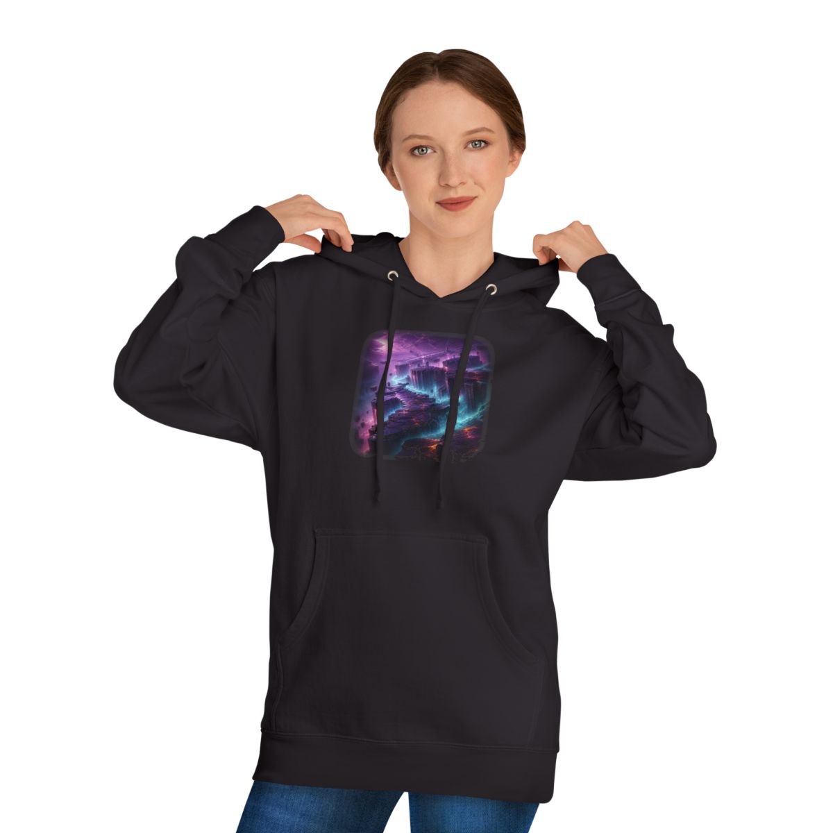 Basalt Prism Weather KOSVYRE hoodie product mockup, person 1 front view