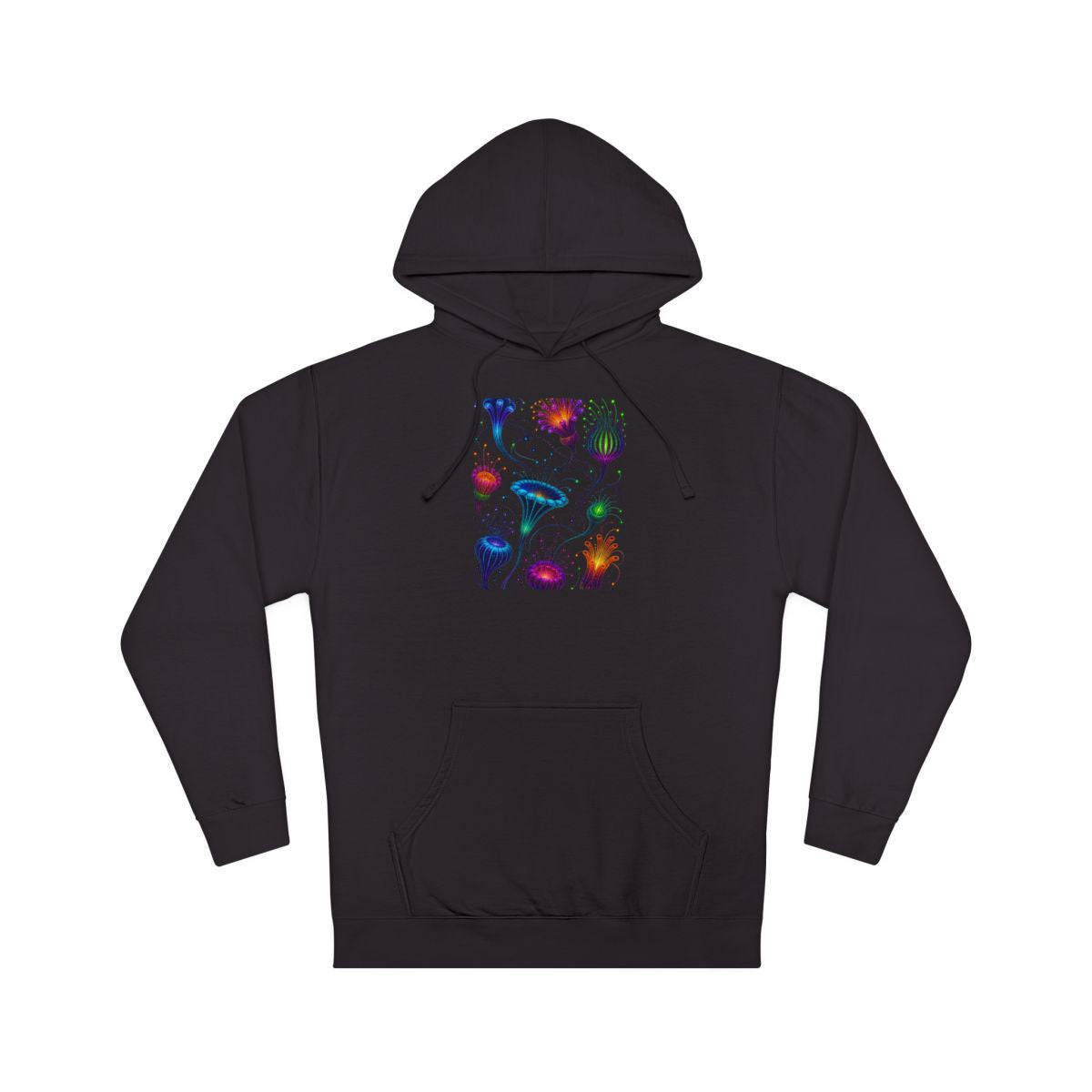 Blacklight Bloom Relay KOSVYRE hoodie product mockup, front view