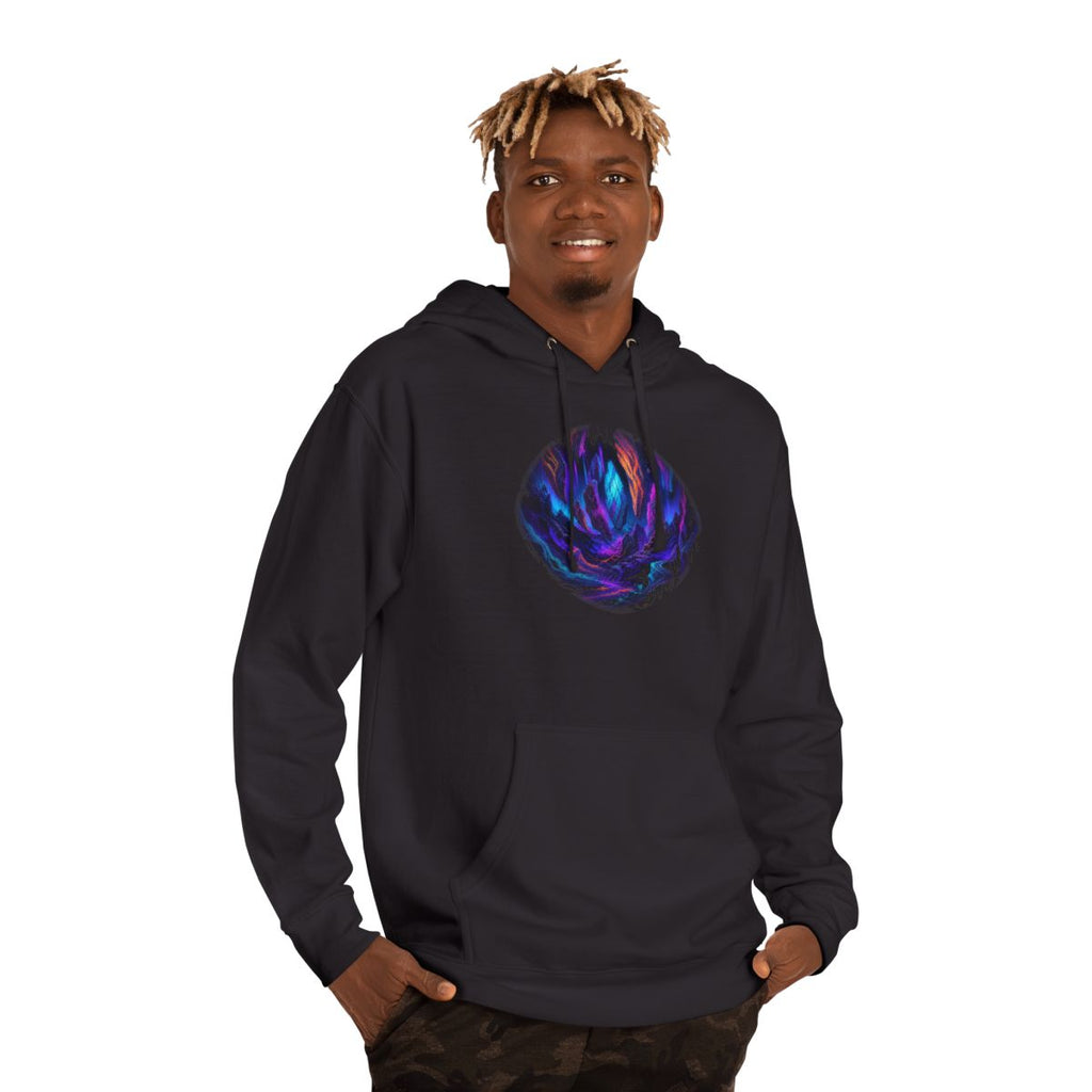 Blacklight Quarry Choir KOSVYRE hoodie product mockup, lifestyle view