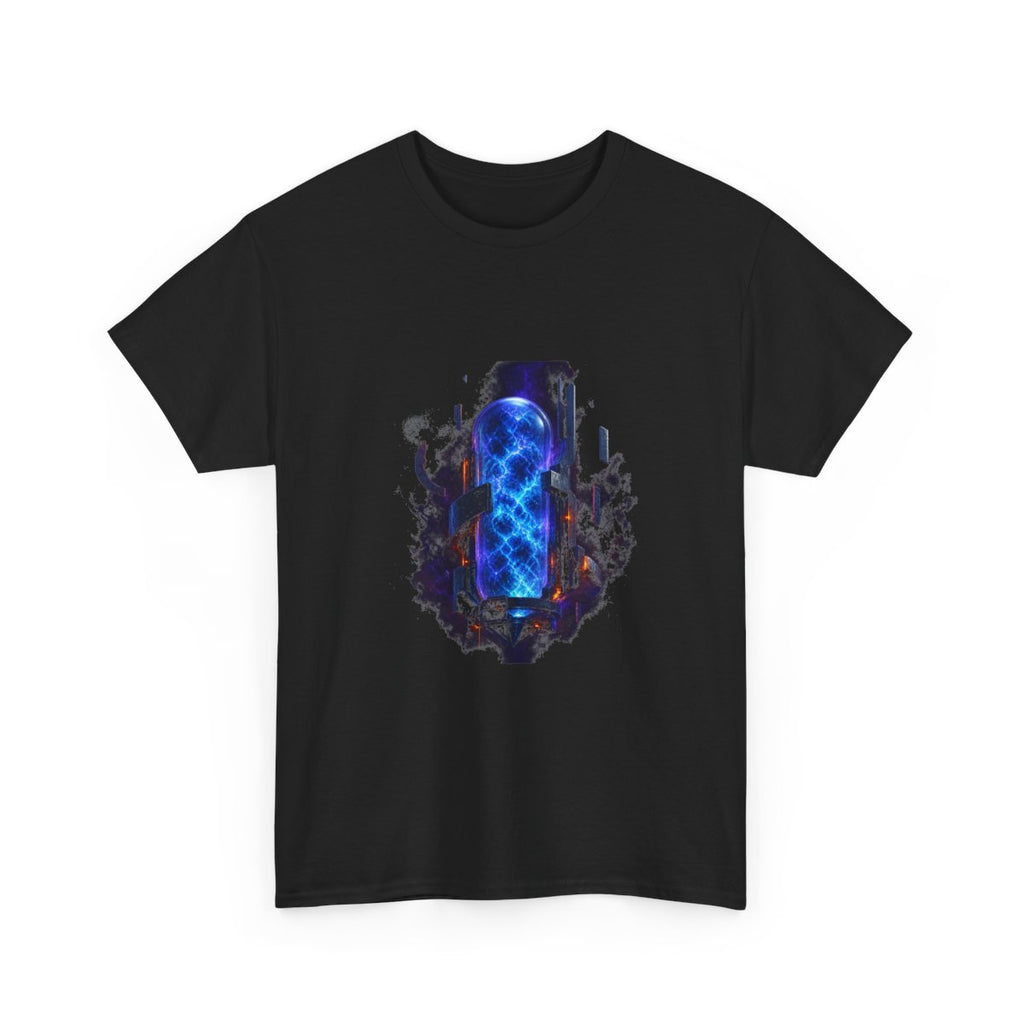 Blue Noise Reliquary KOSVYRE graphic tee product mockup, alternate front view