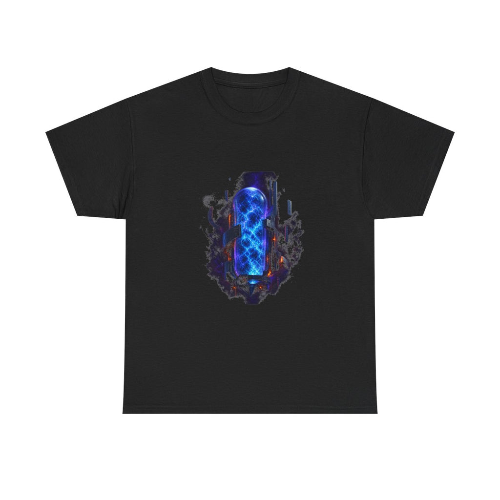 Blue Noise Reliquary KOSVYRE graphic tee product mockup, front view