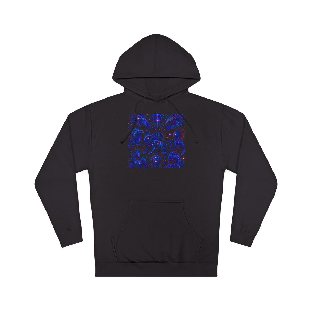Blue Static Menagerie KOSVYRE hoodie product mockup, front view