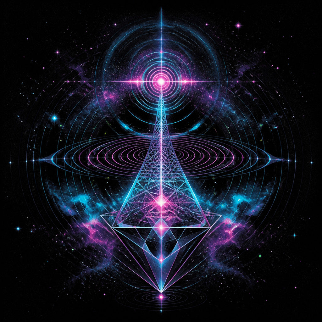Original KOSVYRE cosmic transmissions piece titled Chromatic Echo Field, prepared as an art print