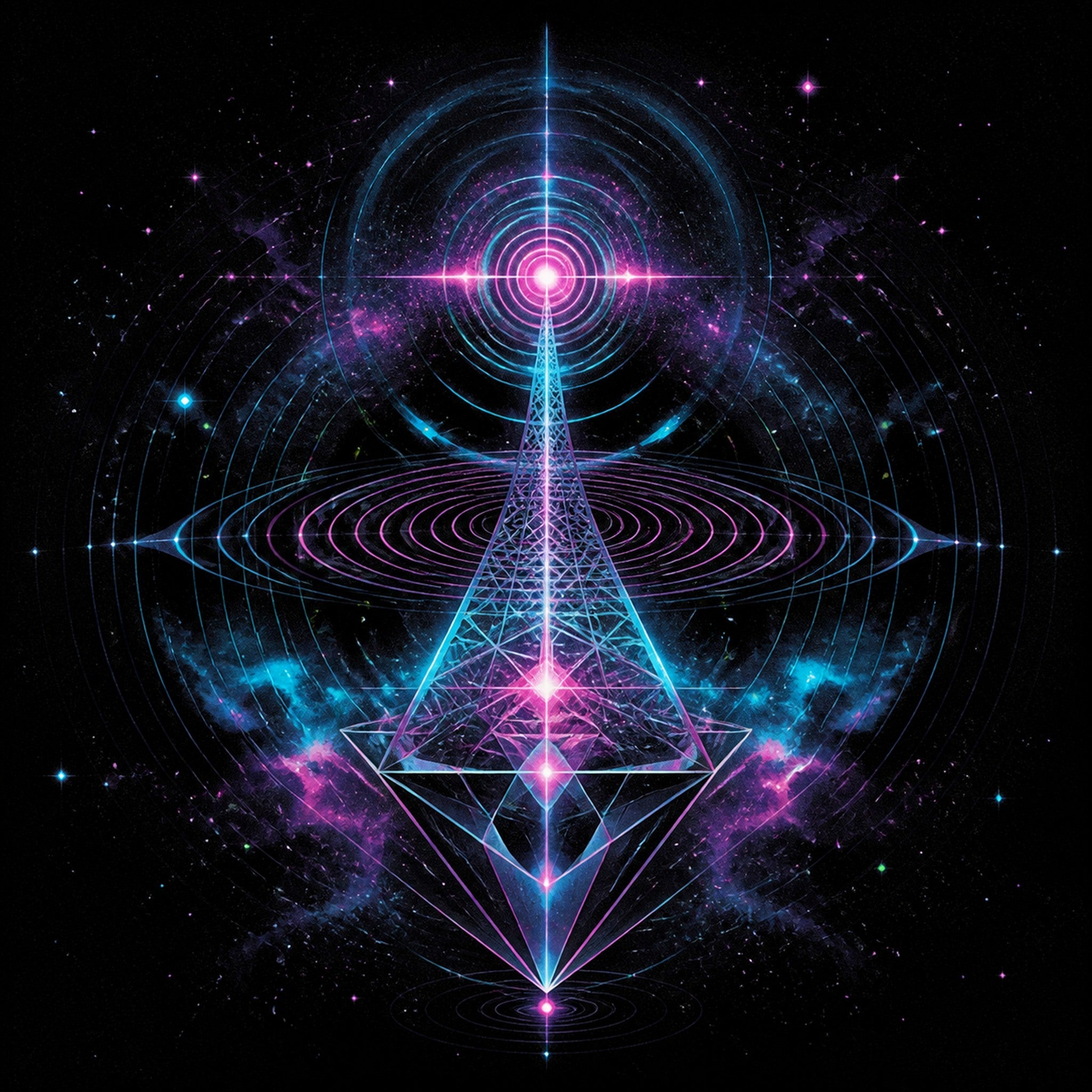 Original KOSVYRE cosmic transmissions piece titled Chromatic Echo Field, prepared as an art print